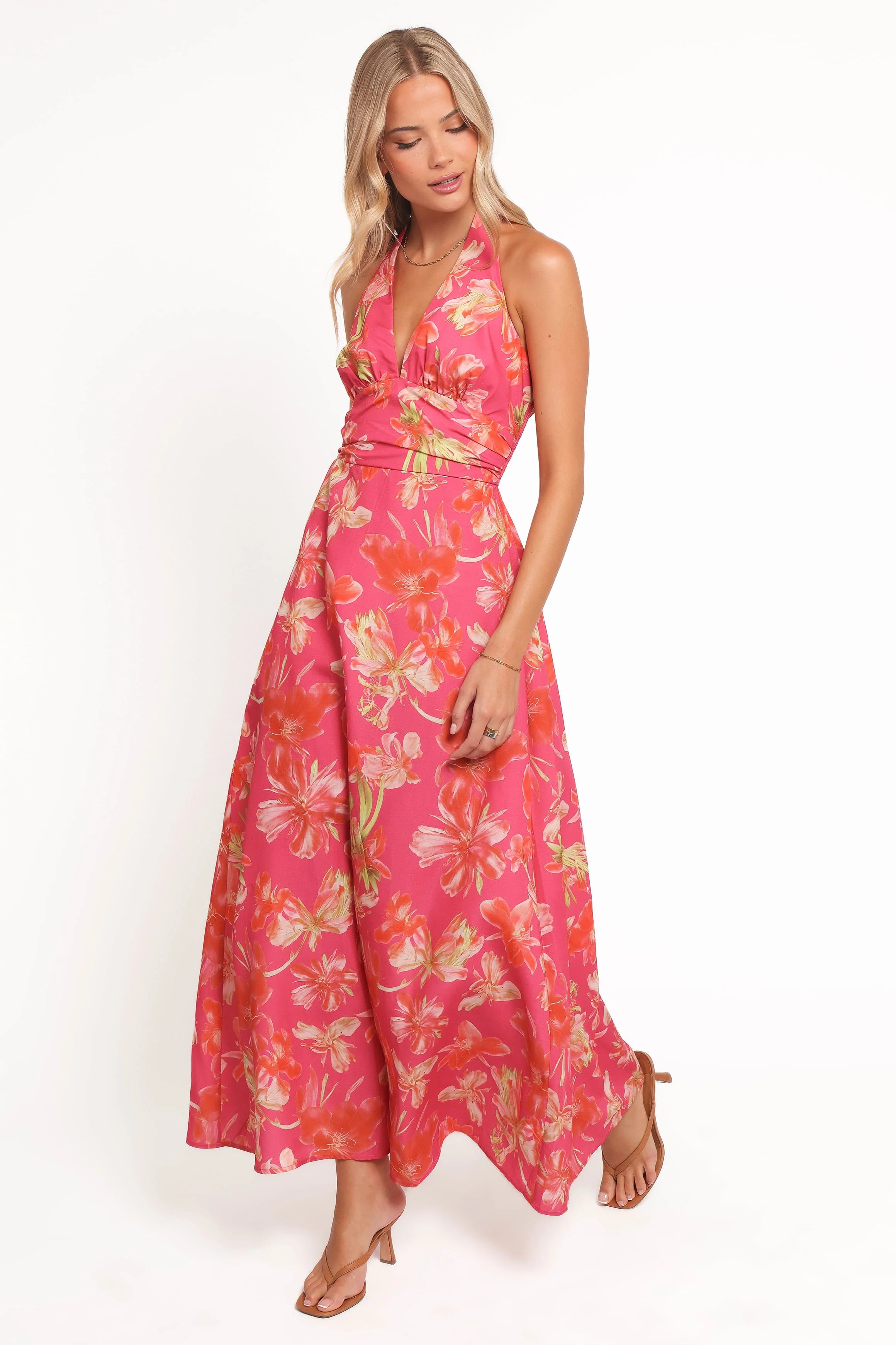 Marie Halterneck Maxi Dress - Pink Floral - Image 3