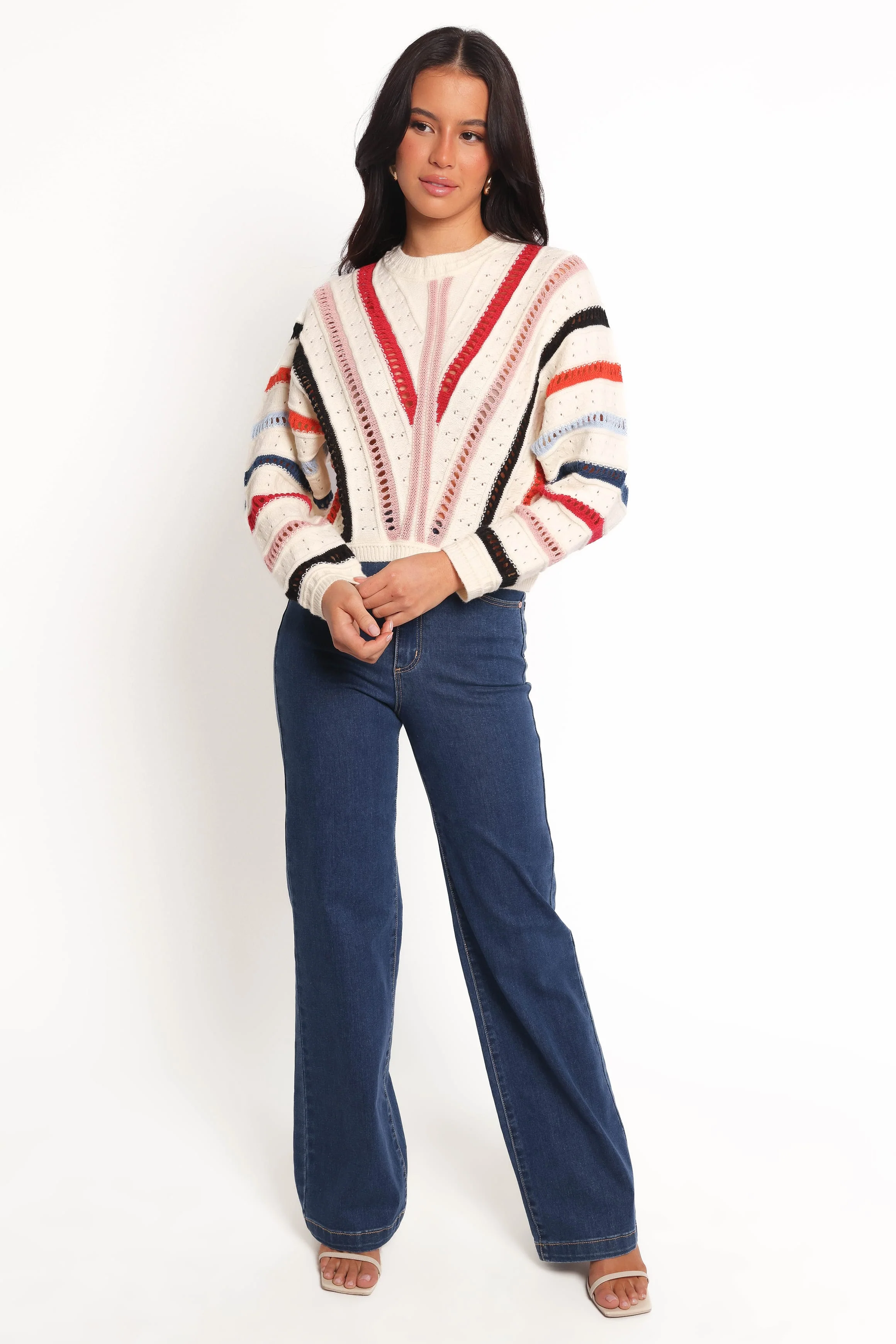 Marie Stripe Knit Sweater - White - Image 2