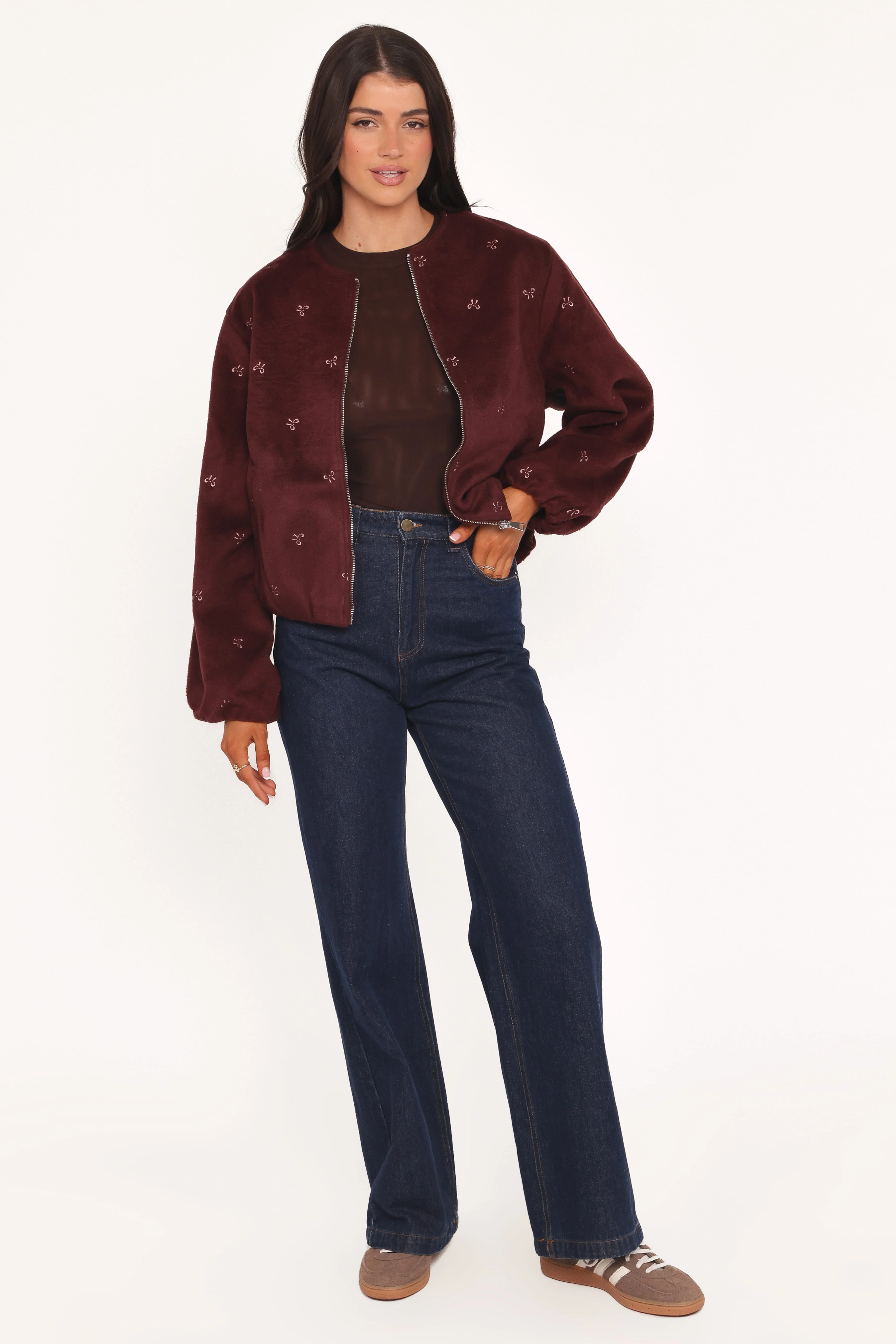 Marla Cropped Bomber - Cherry - Image 5