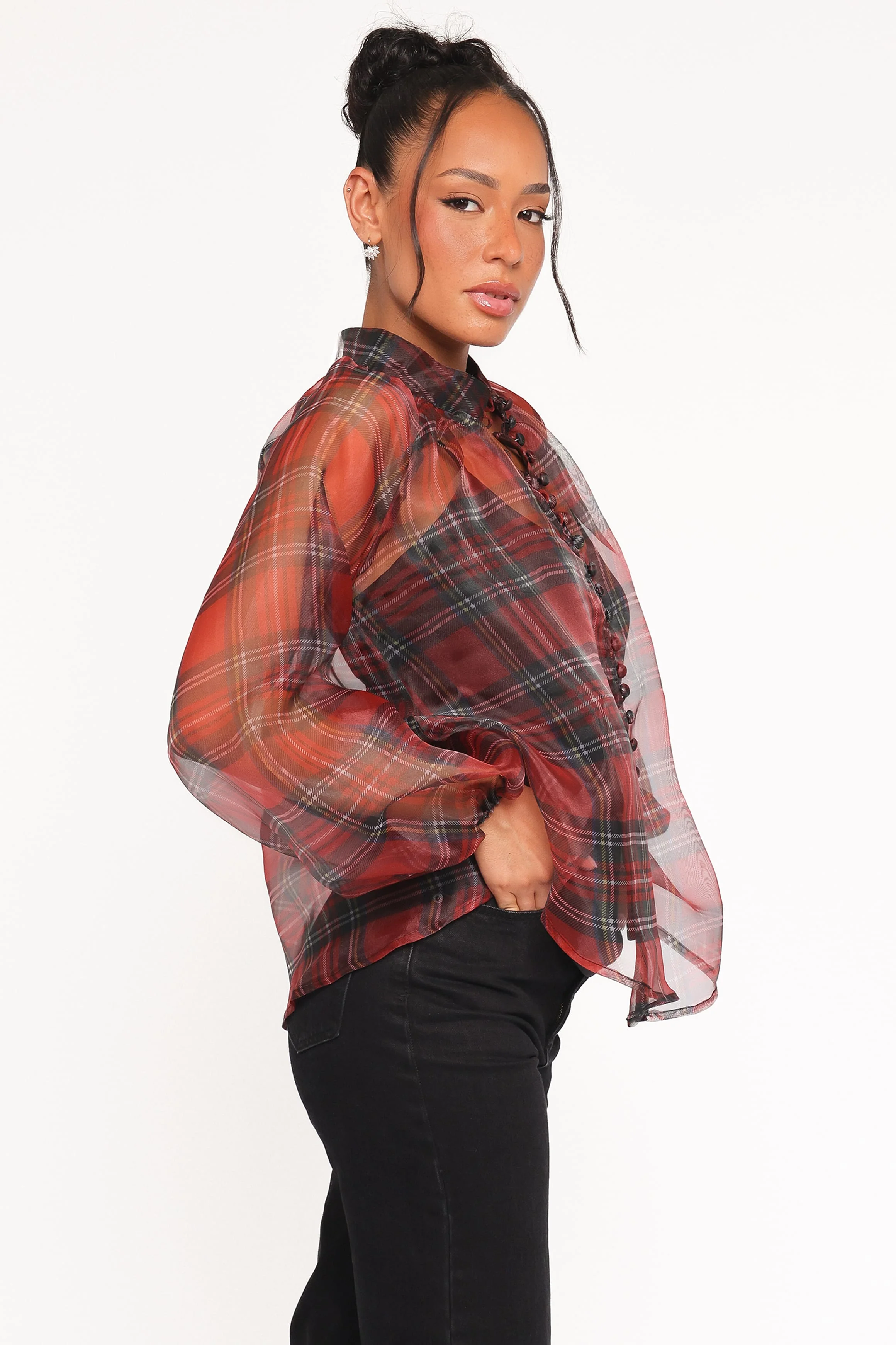 Marni Organza Top - Red Plaid - Image 4