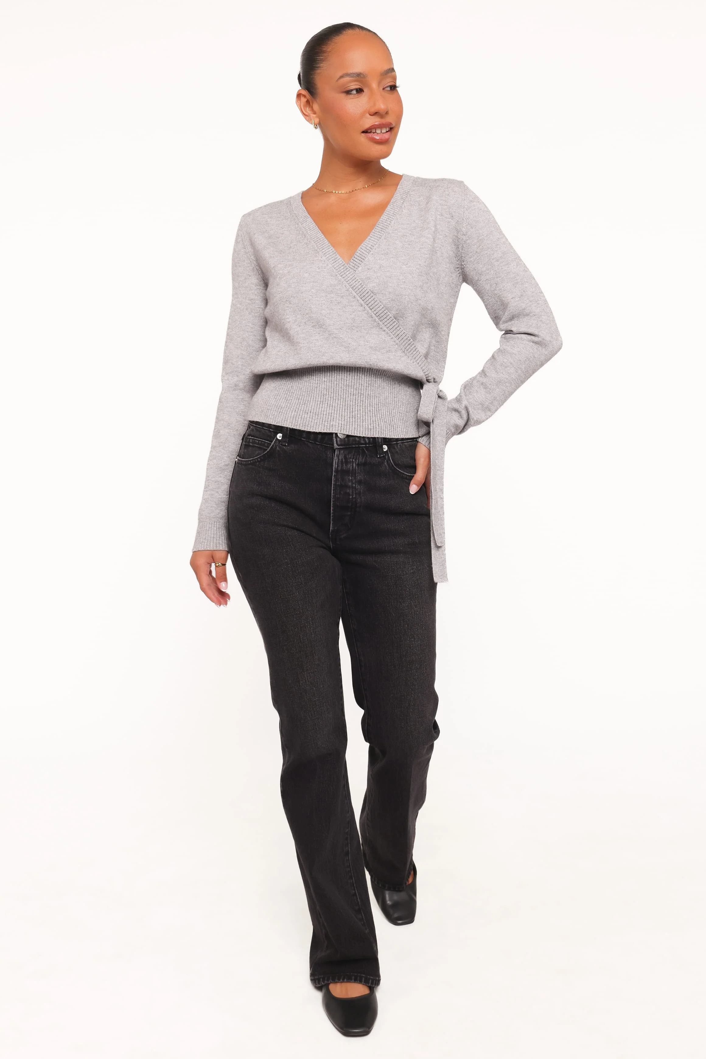 Marshall Wrap Knit Sweater - Grey - Image 5