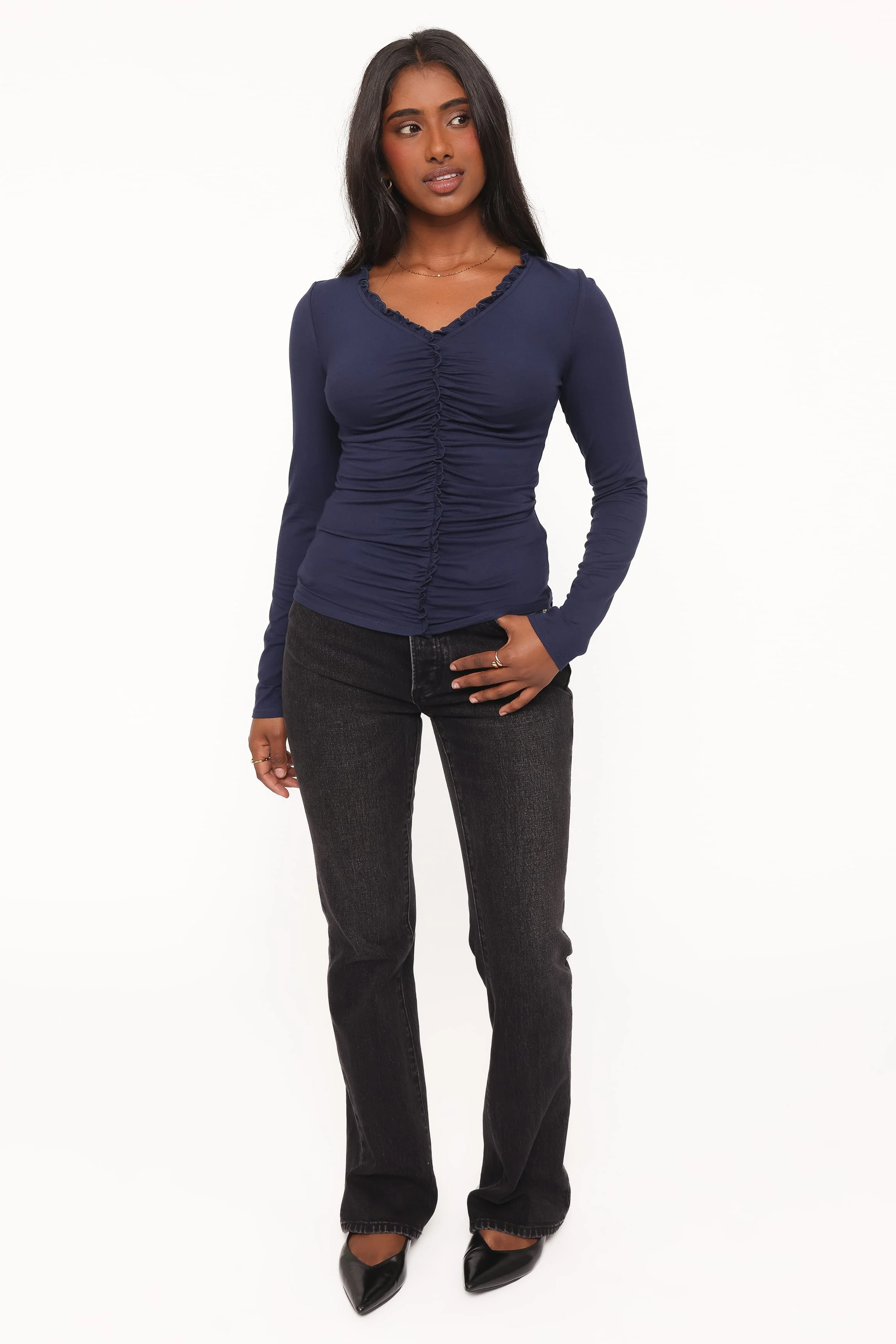 Marta Gathered Knit Top - Navy - Image 6