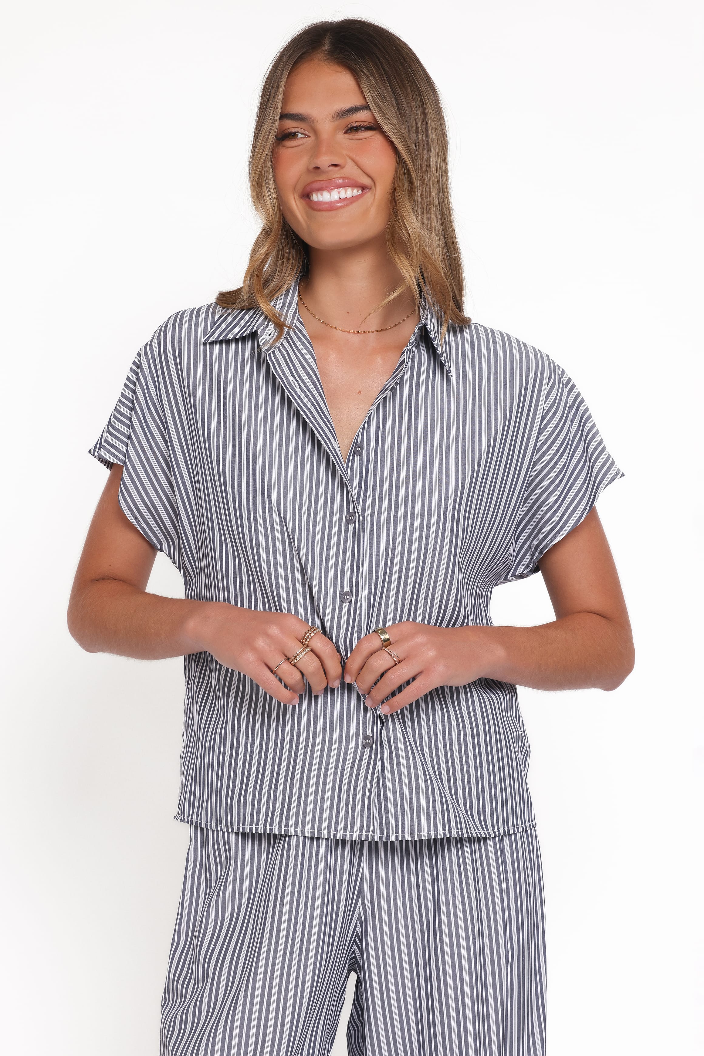 Melanie Pant Set - Charcoal Stripe - Image 2