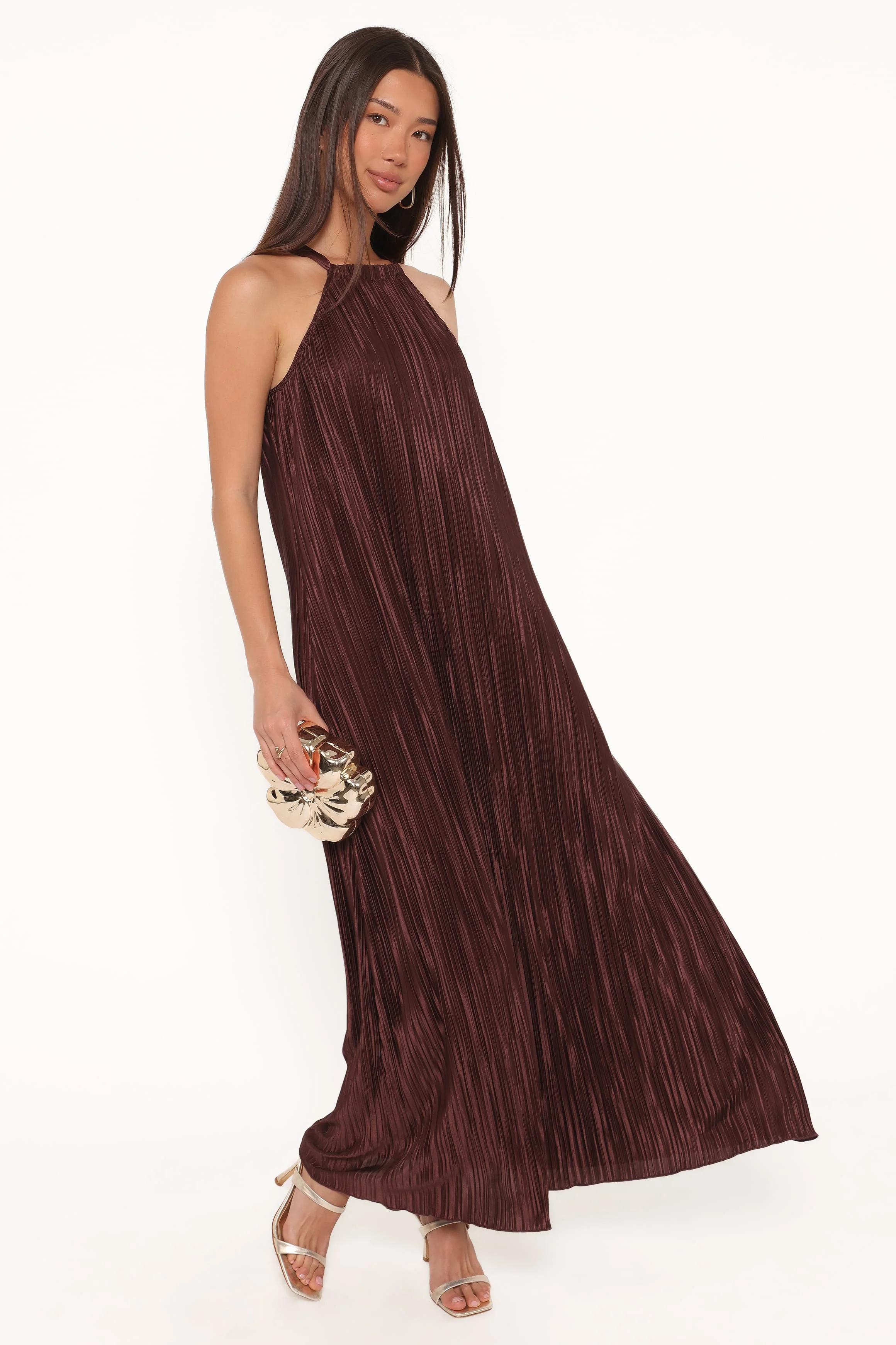 Melody Plisse Halter Maxi Dress - Brown - Image 2