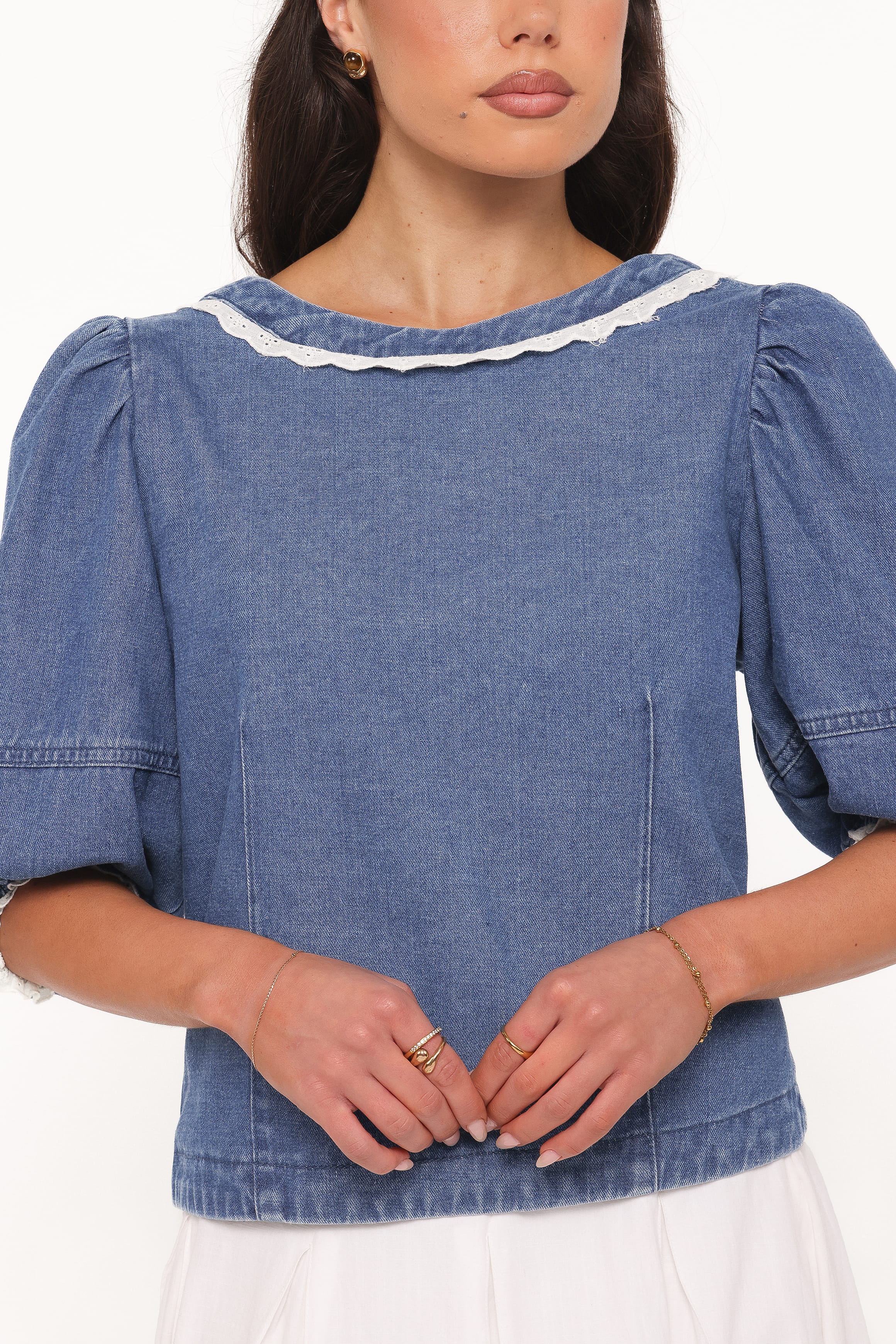 Merli Denim Open Back Top - Blue Medium Wash - Image 2