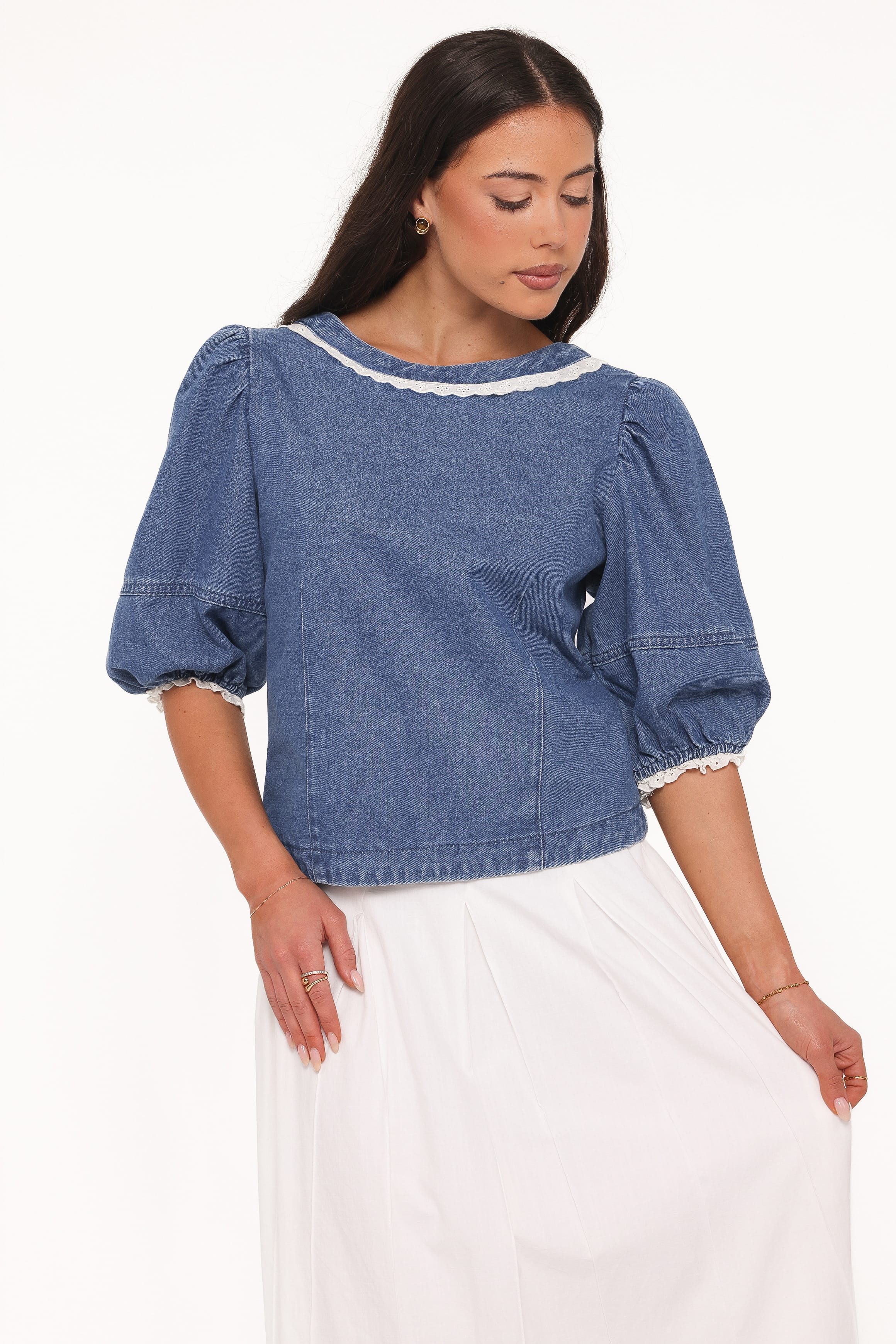 Merli Denim Open Back Top - Blue Medium Wash - Image 3