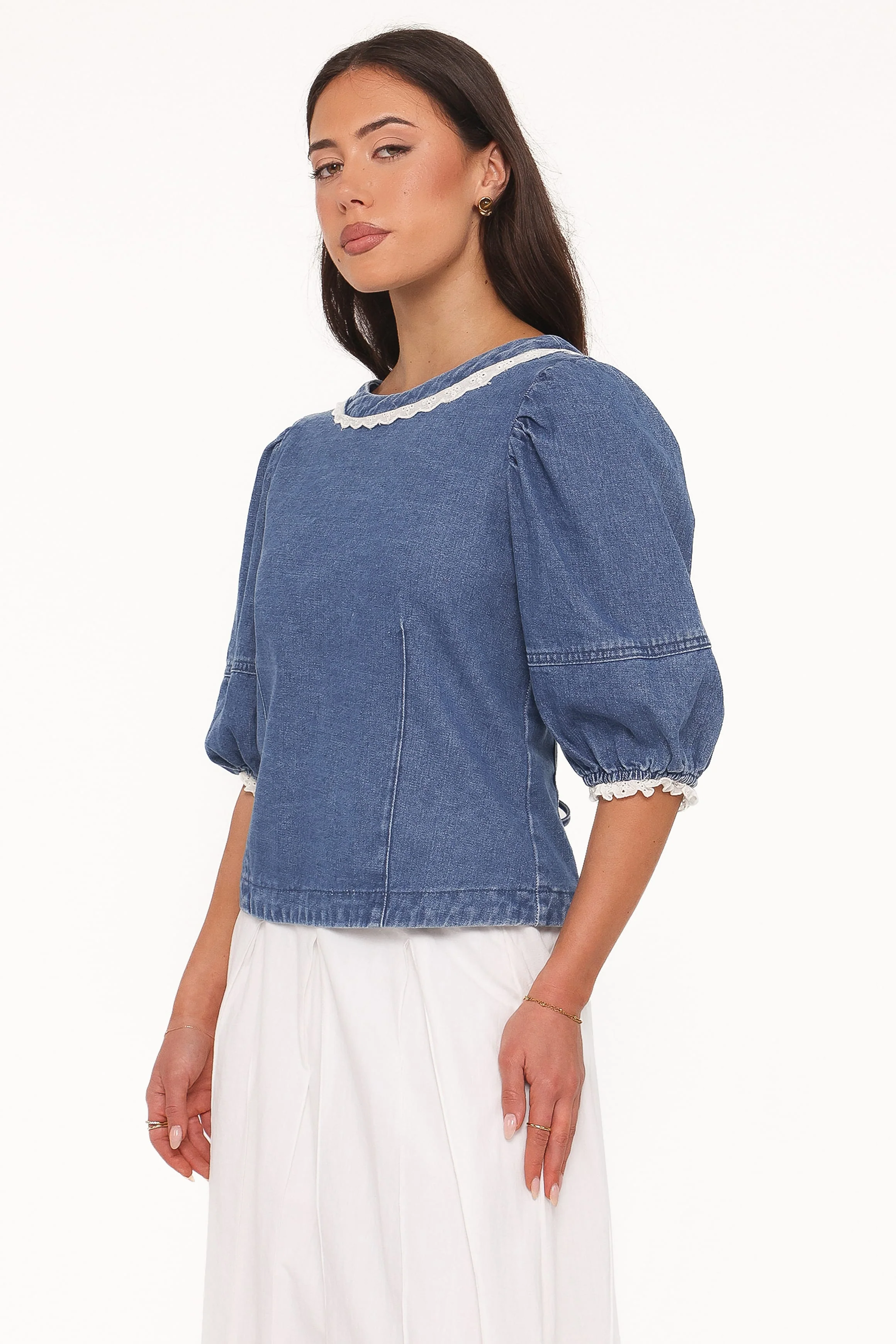 Merli Denim Open Back Top - Blue Medium Wash - Image 4