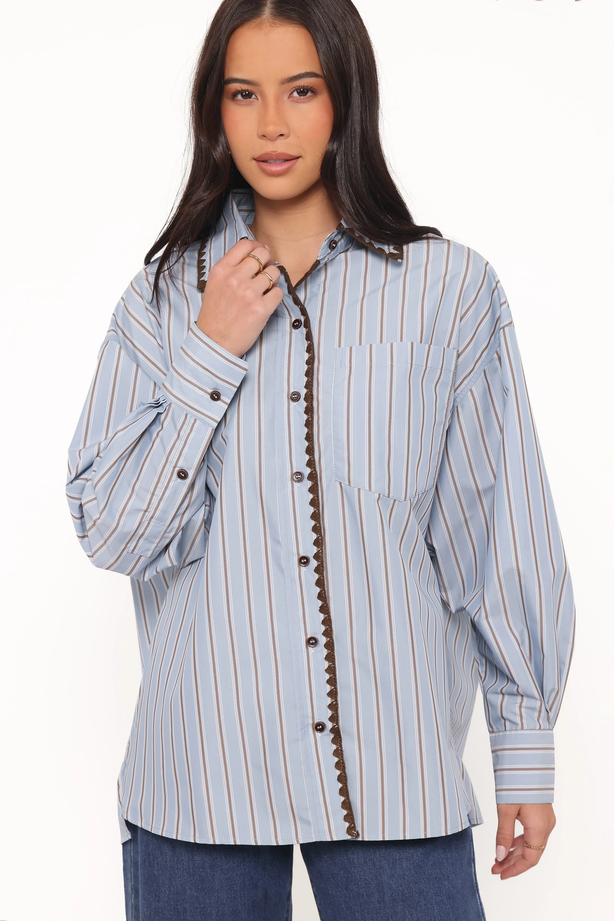 Mila Button Up Shirt - Blue/Brown Stripe - Image 7