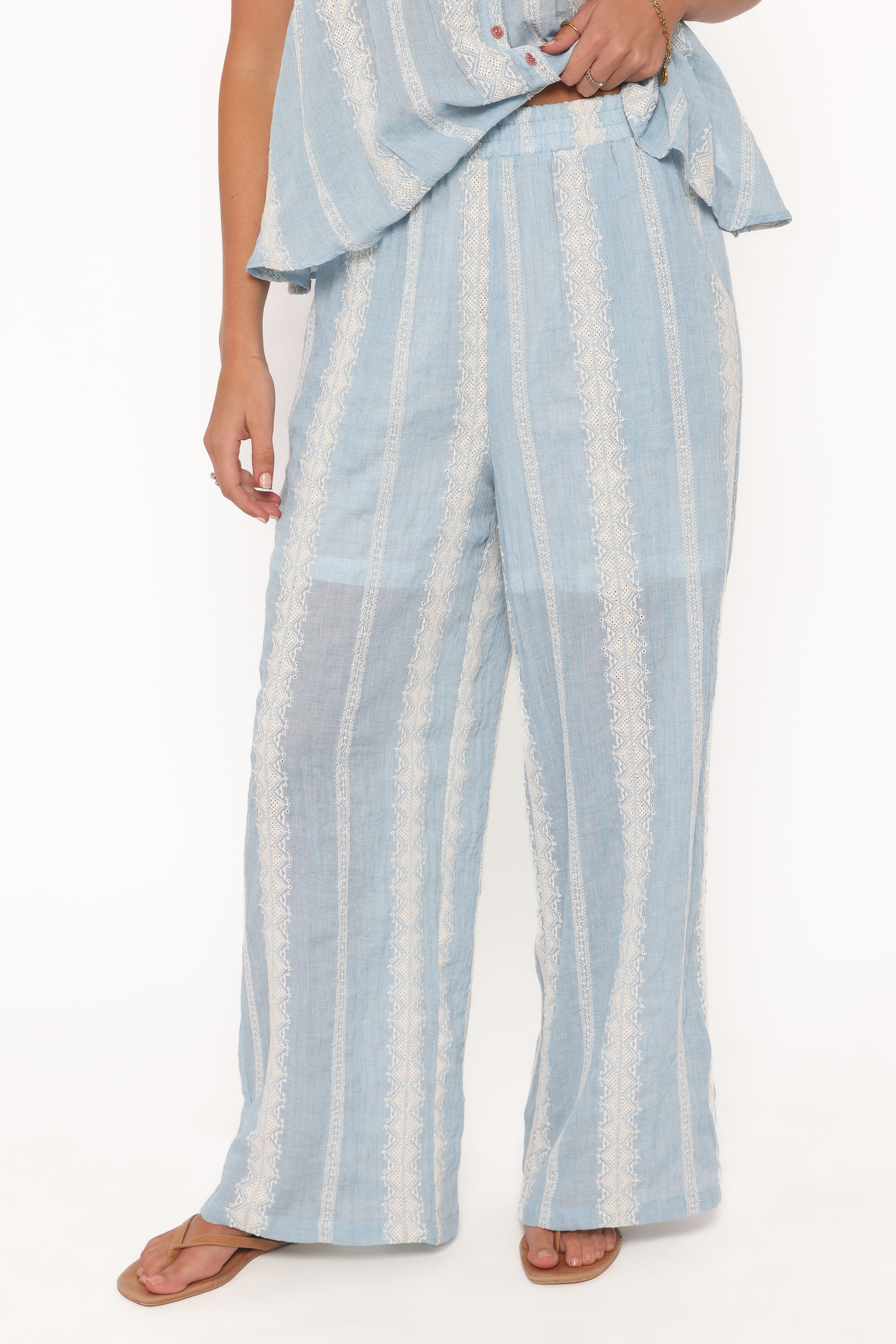 Mila Embroidered Pant Set - Light Blue - Image 5