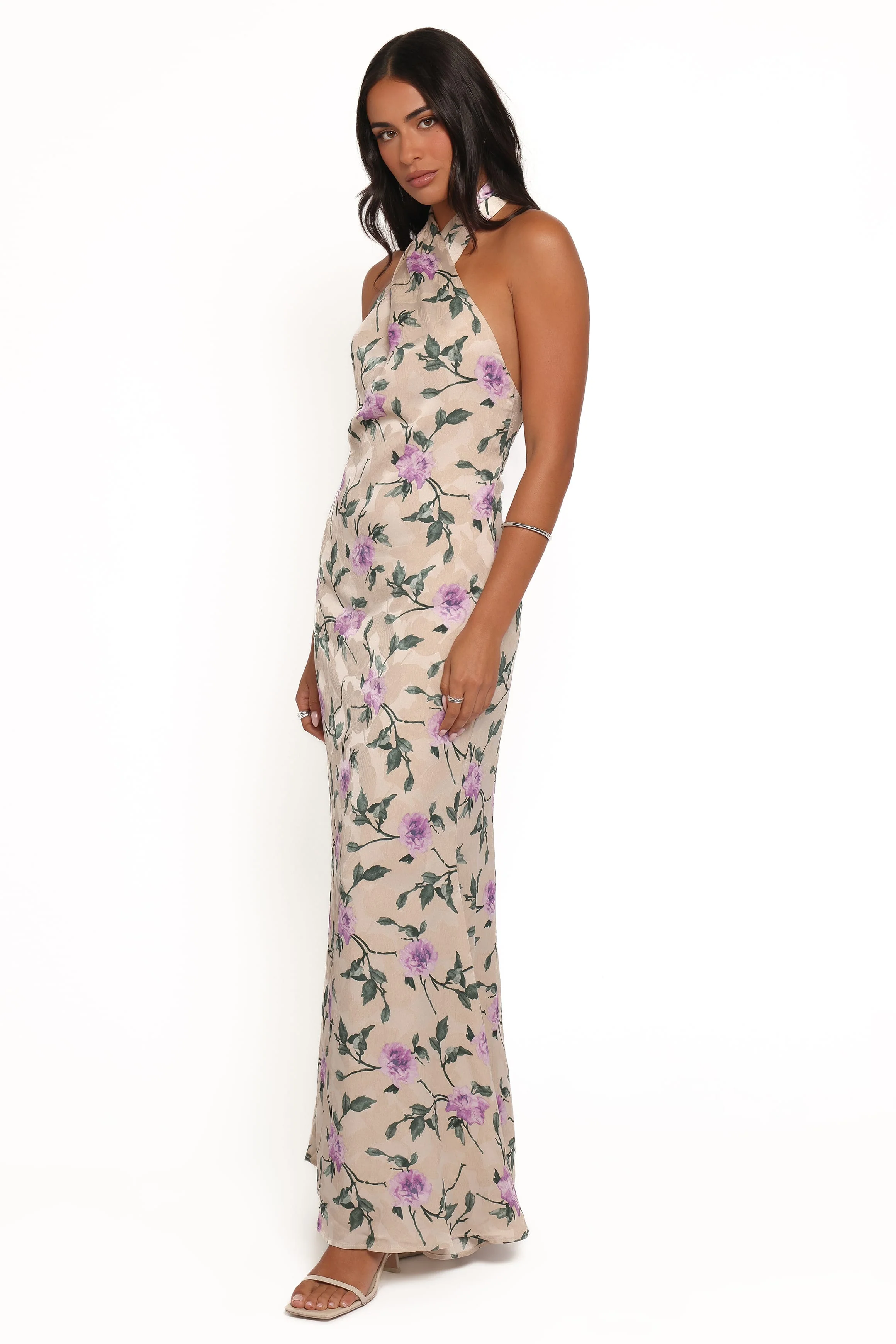 Mila Halterneck Maxi Dress - Purple Floral - Image 3
