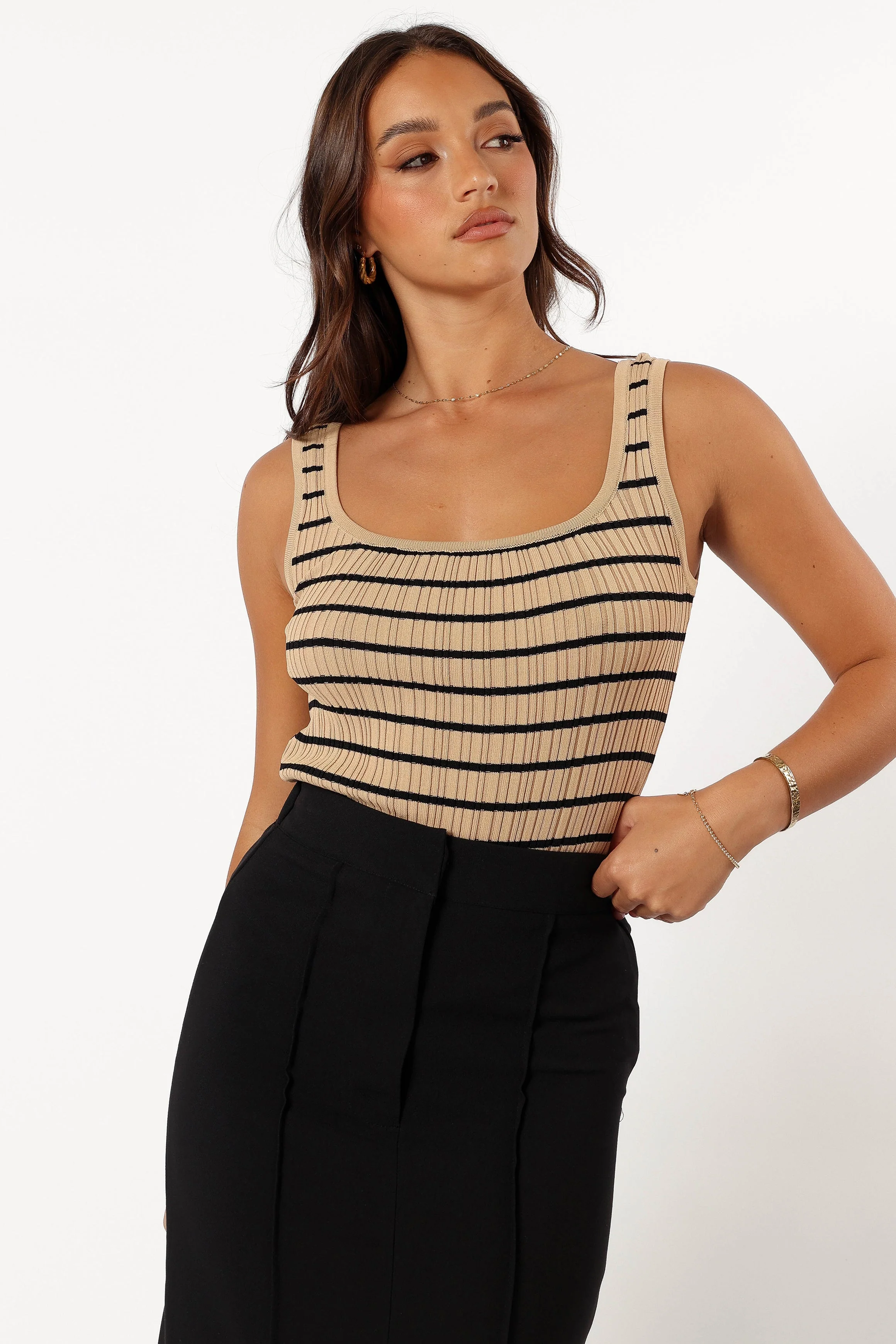 Milla Knit Top - Beige Black - Image 3