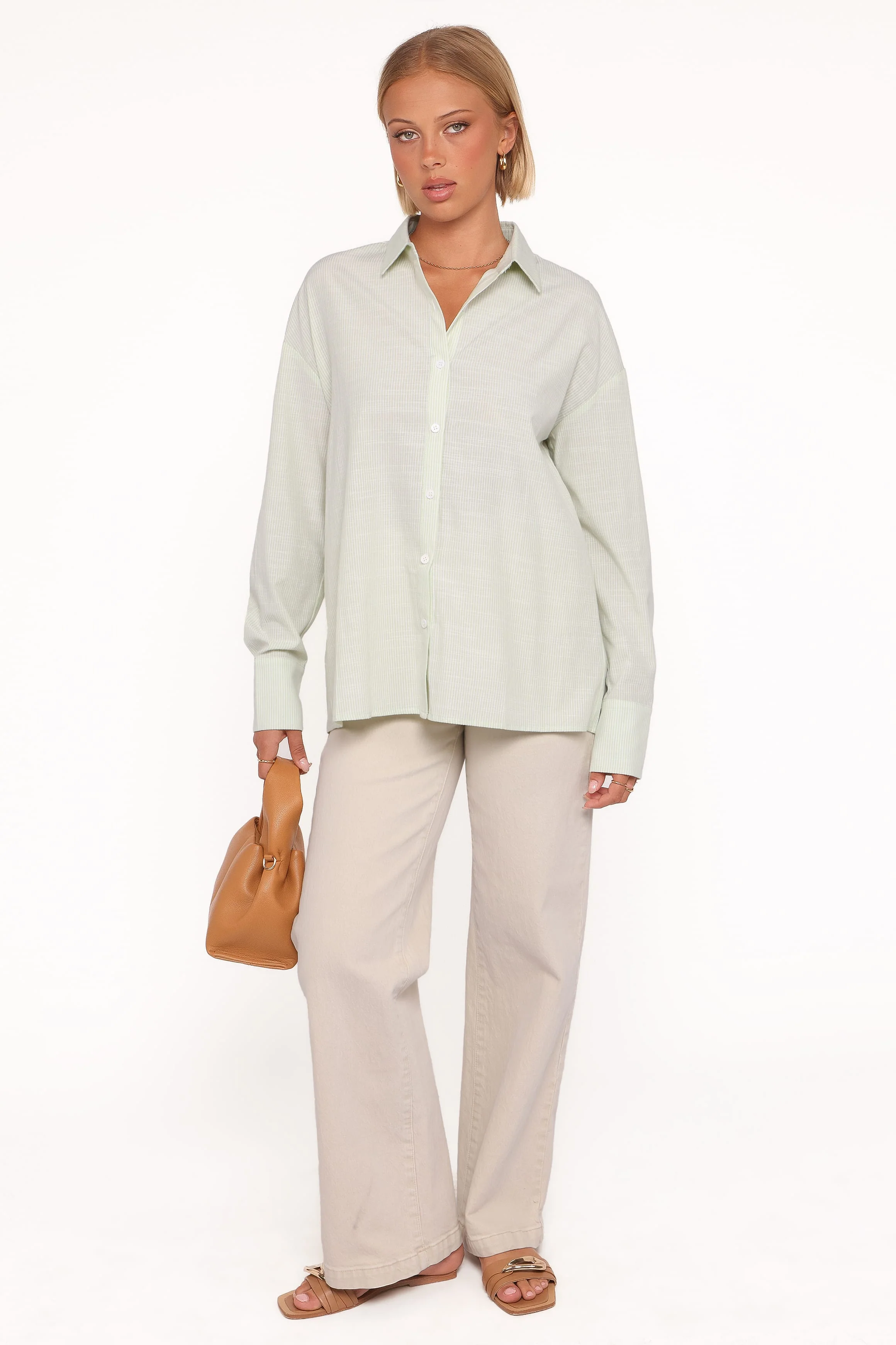 Murphy Button Up Long Sleeve Top - Olive Stripe - Image 2