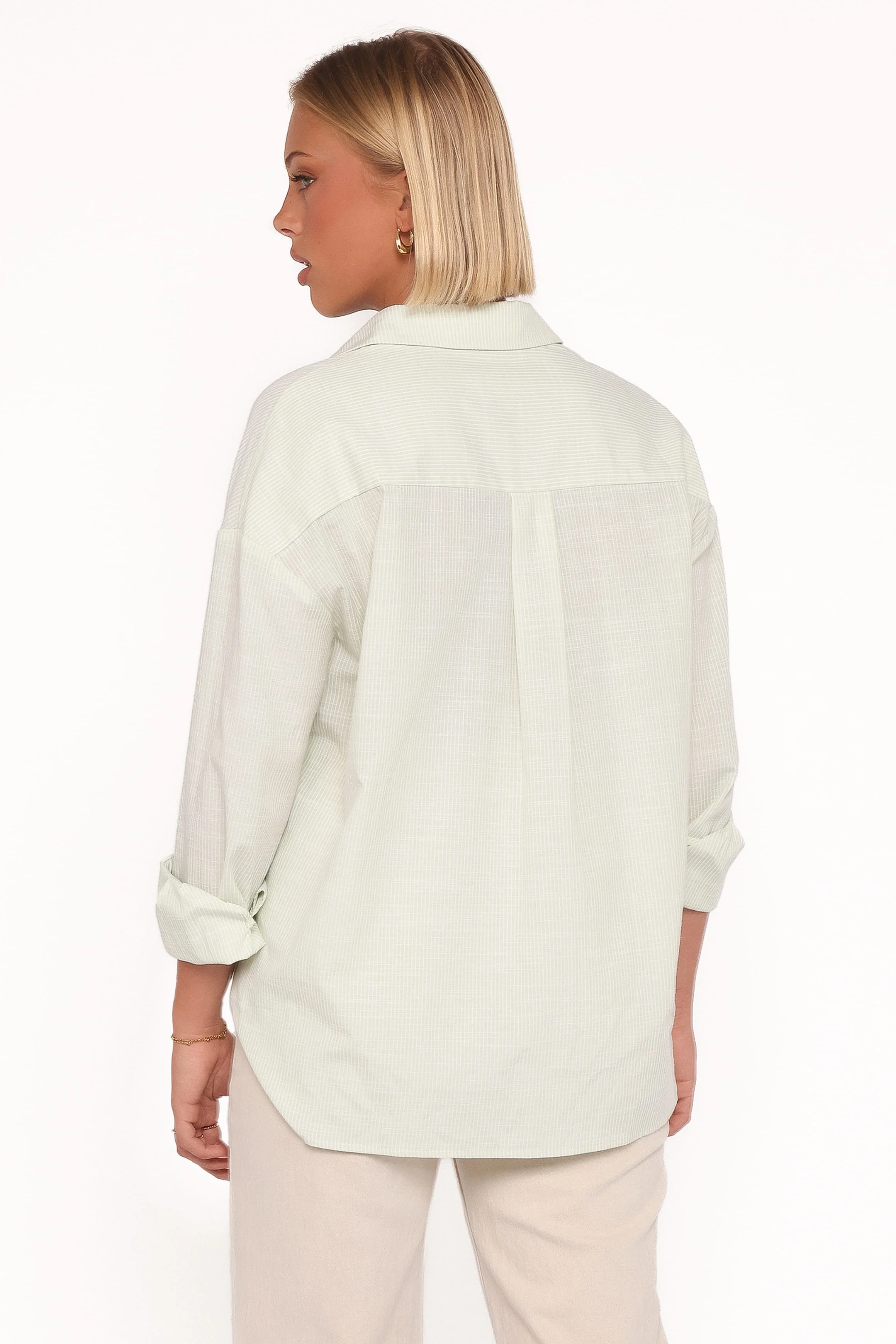 Murphy Button Up Long Sleeve Top - Olive Stripe - Image 4