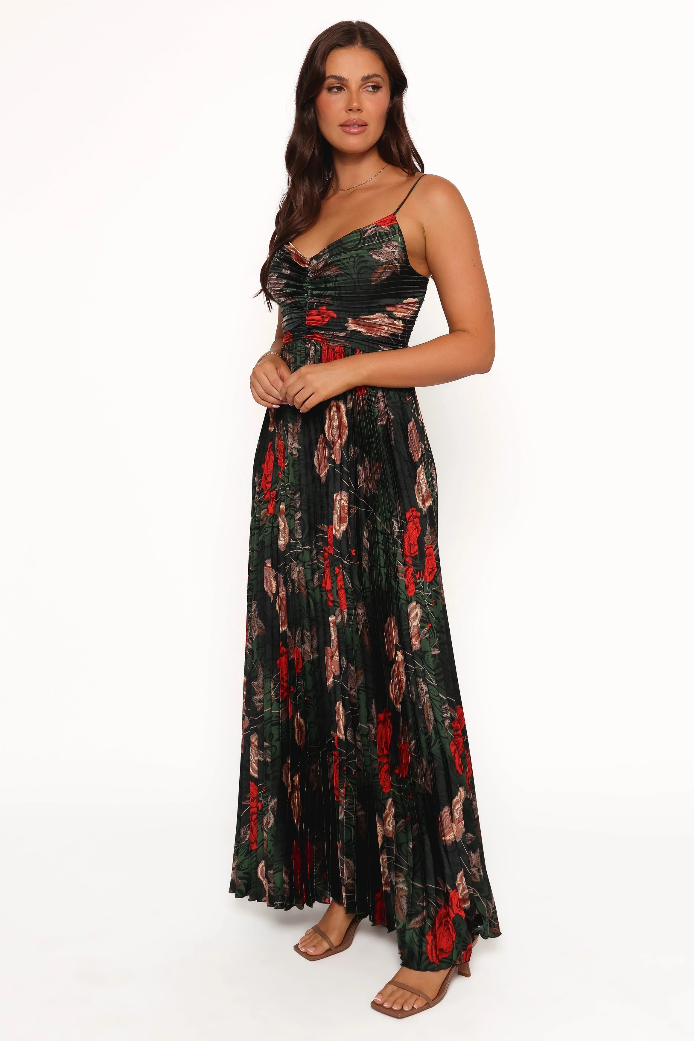 Naira Pleated Maxi Dress - Green Floral - Image 3