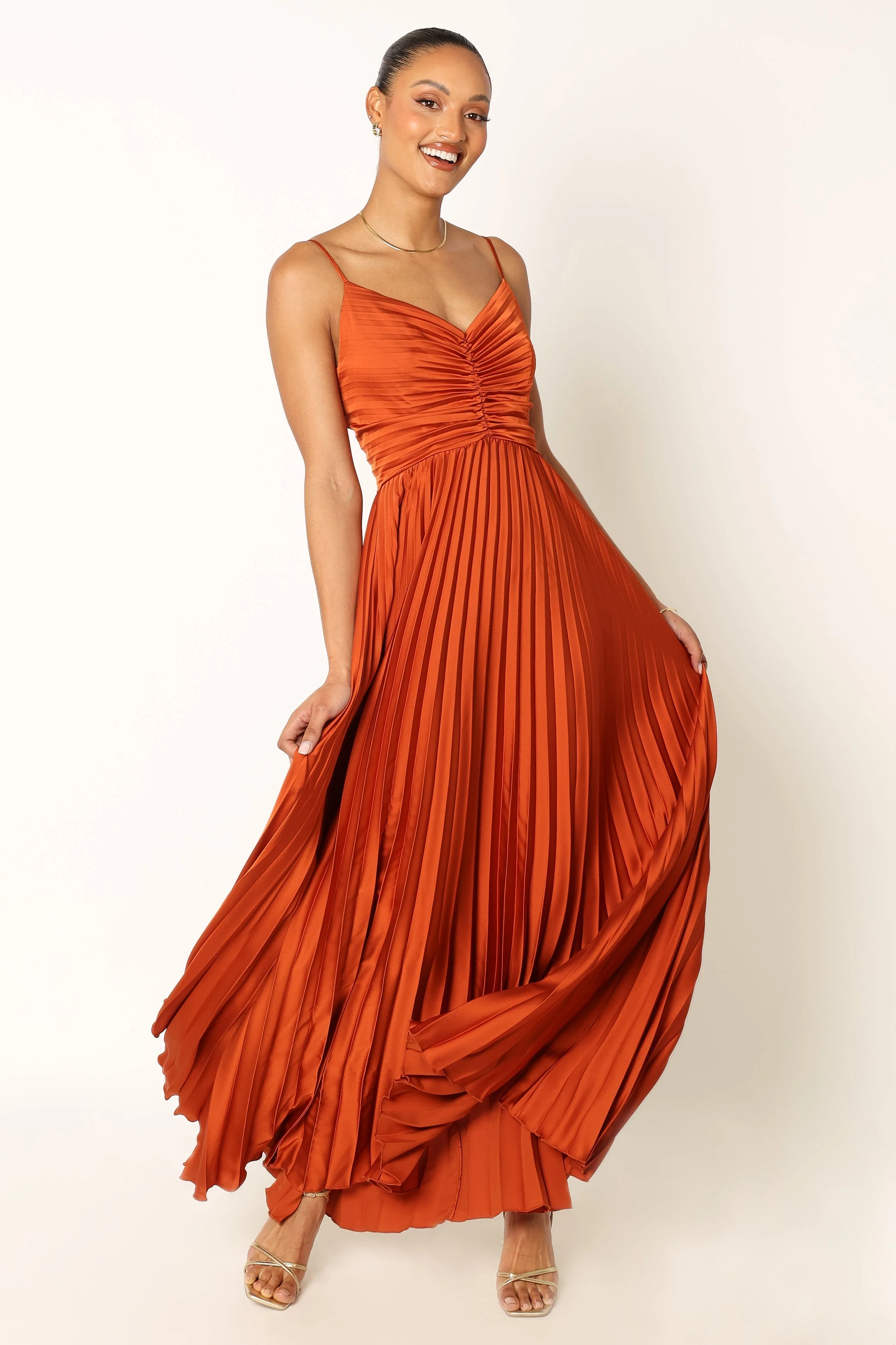 Naira Pleated Maxi Dress - Sunset Orange - Image 7