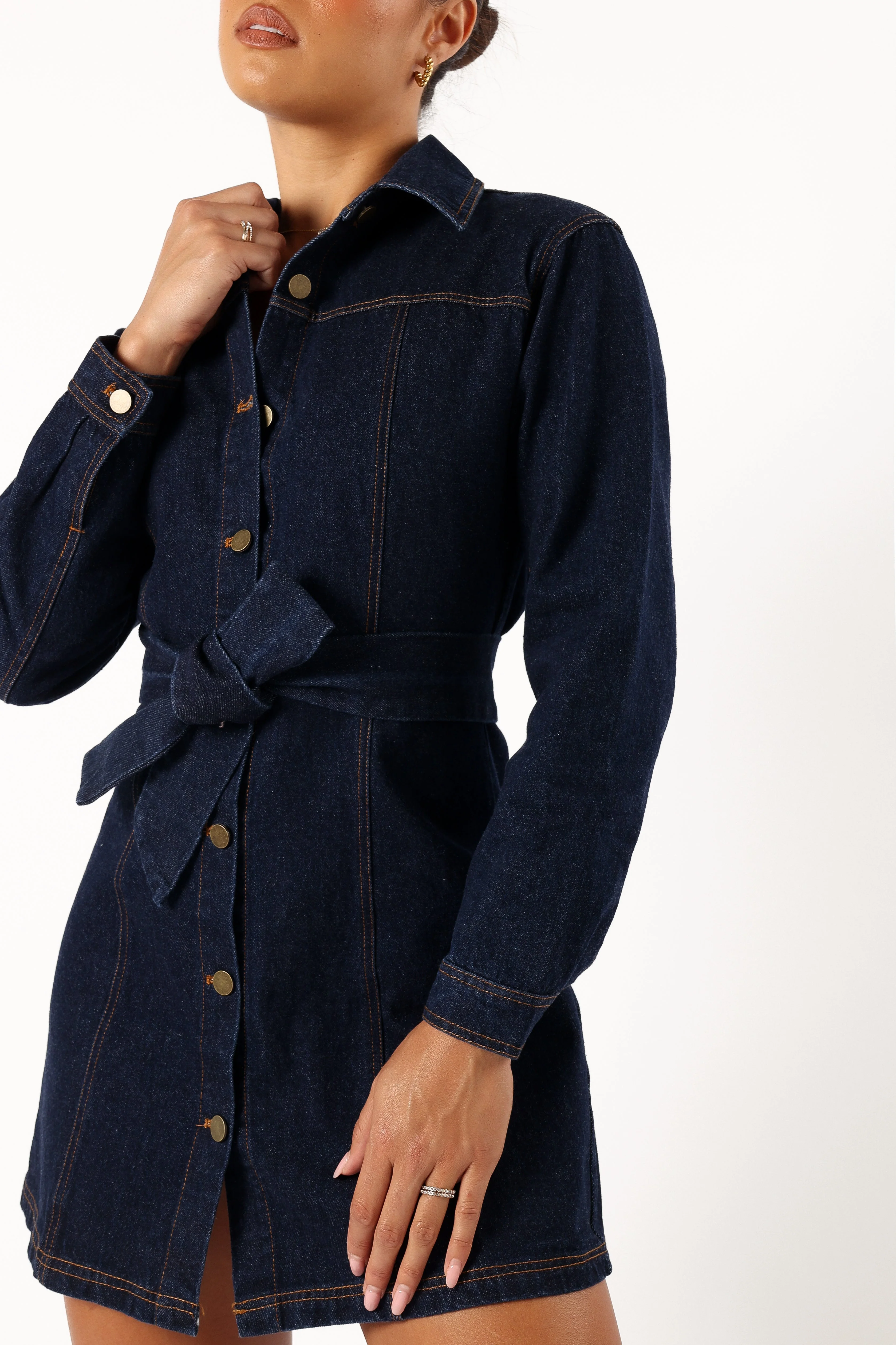 Natala Long Sleeve Mini Dress - Denim - Image 2