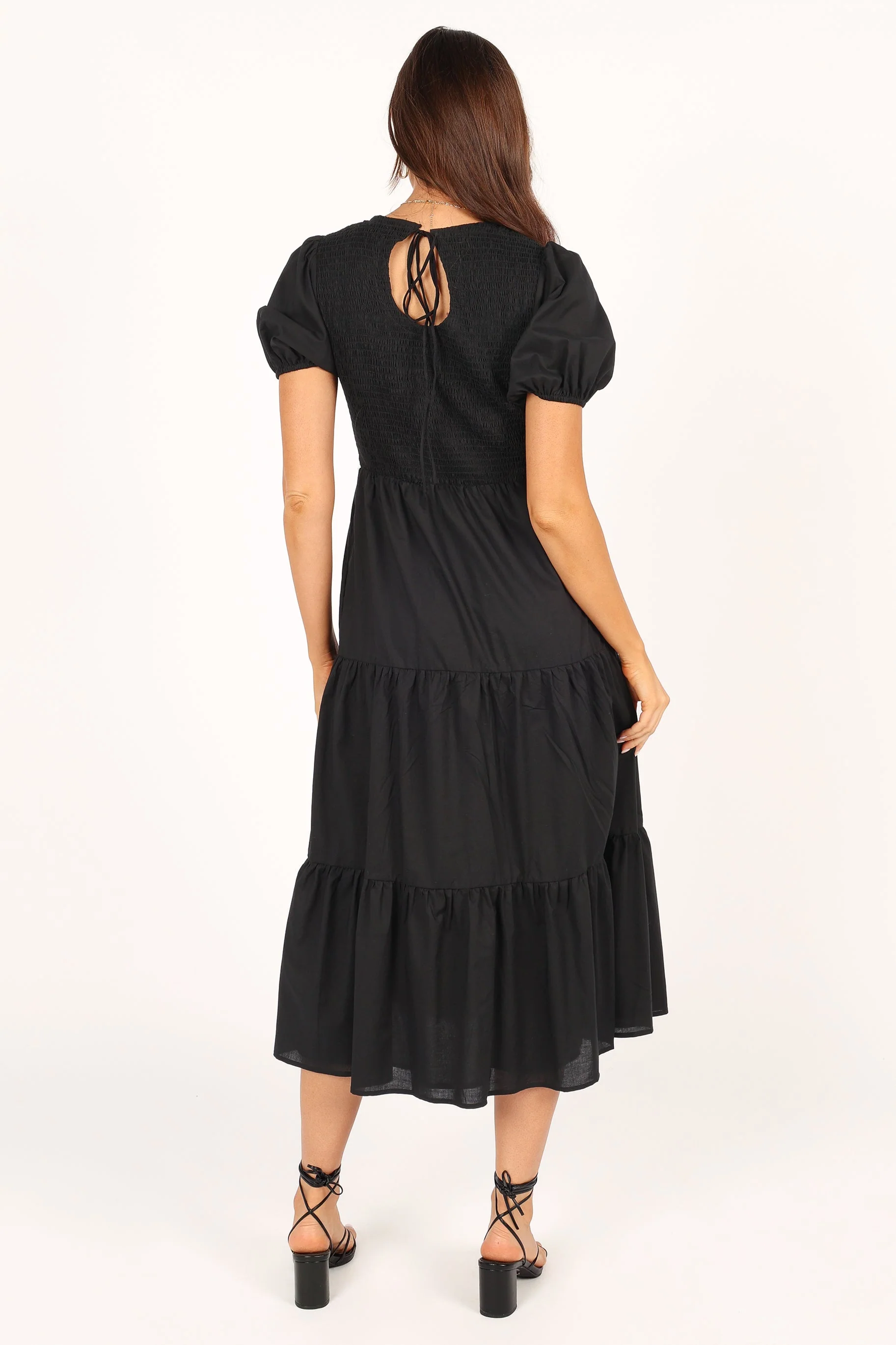 Naura Shirred Tiered Midi Dress - Black - Image 6