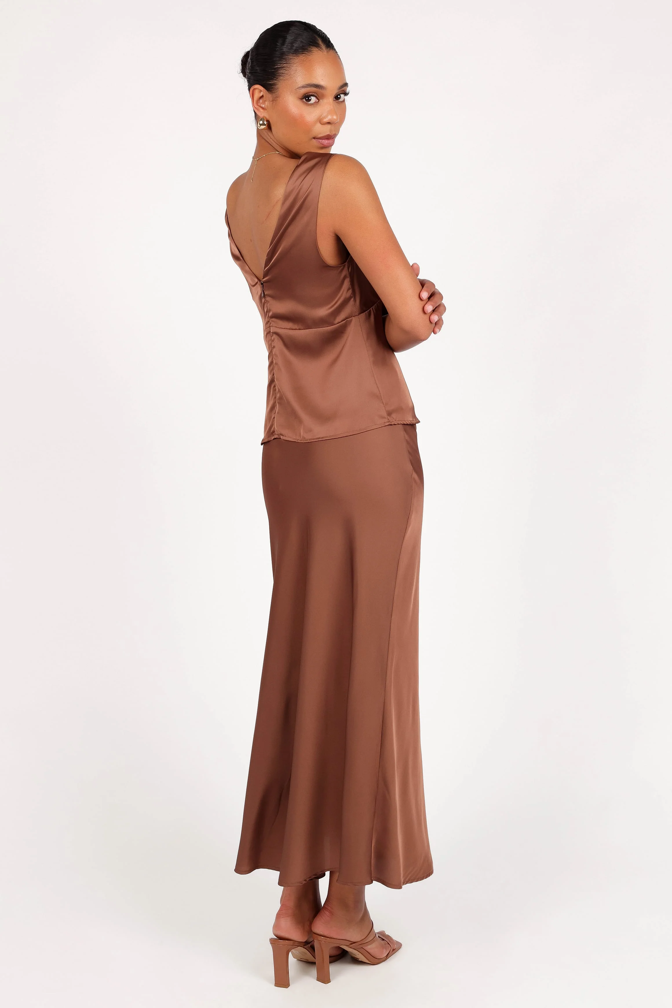 Nellie Satin Midi Skirt - Banksia Brown - Image 6