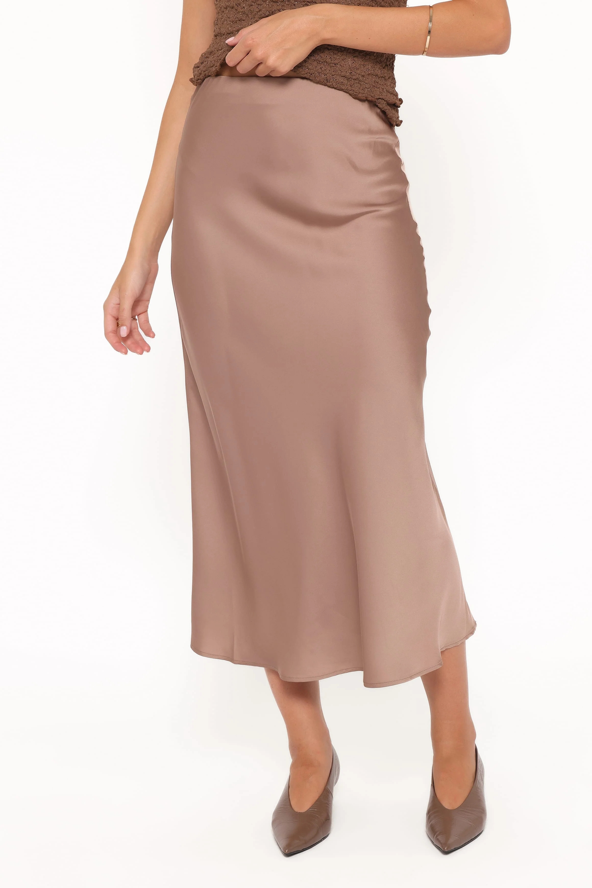 Nellie Satin Midi Skirt - Mocha Brown - Image 3