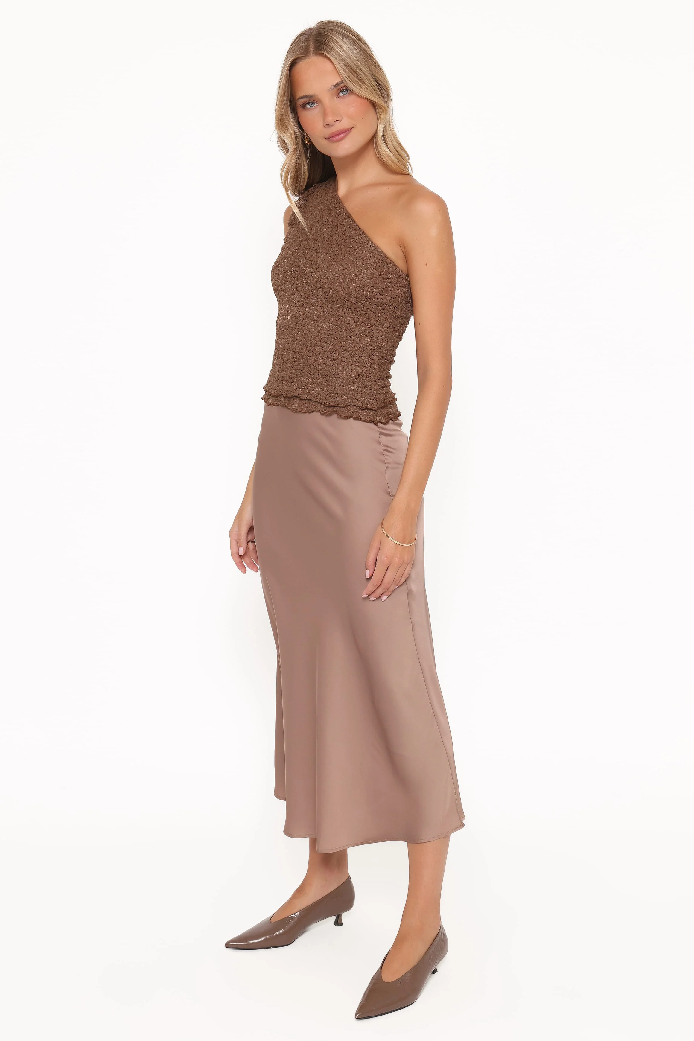 Nellie Satin Midi Skirt - Mocha Brown - Image 4