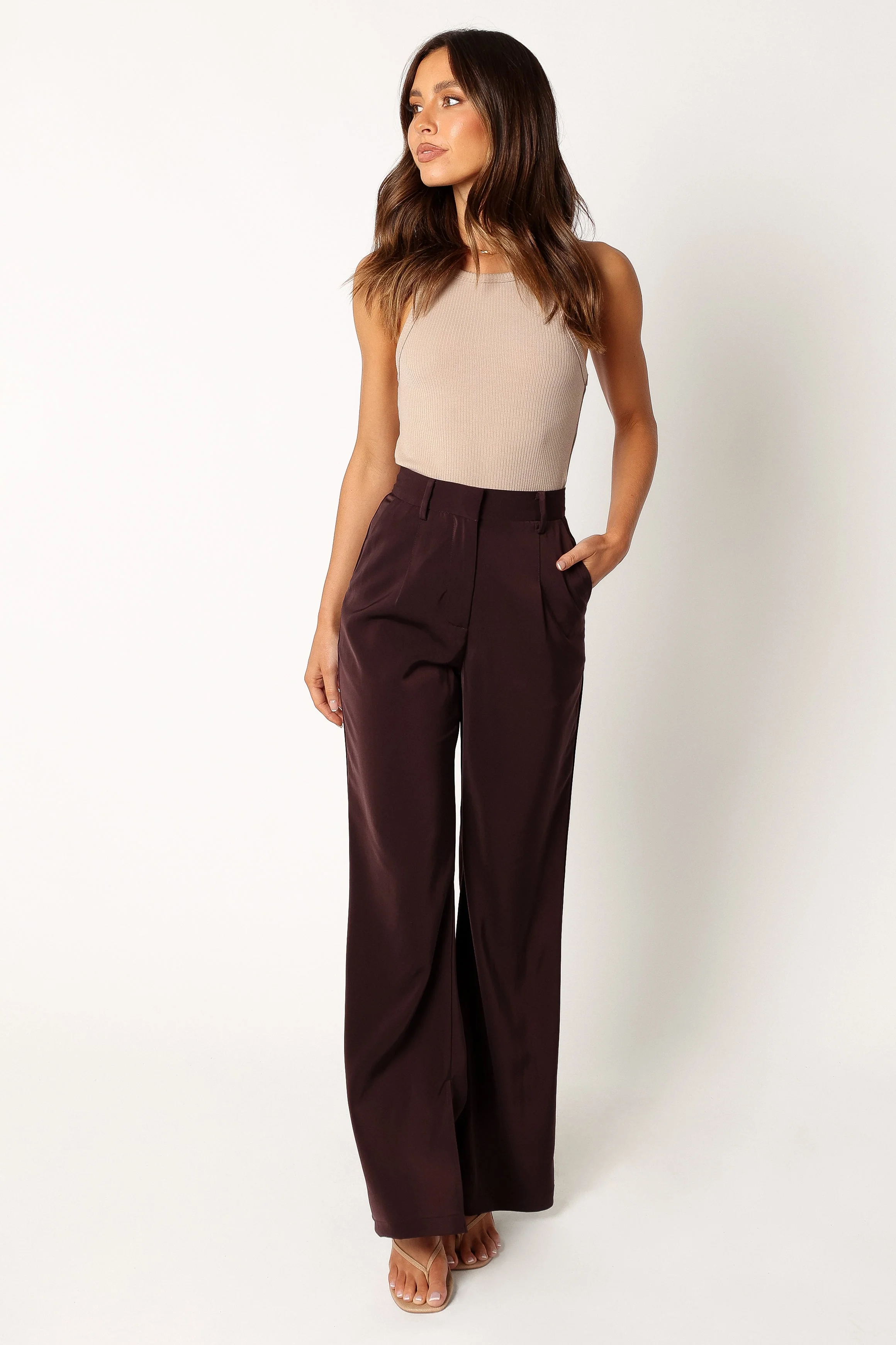 Neveah Silky Wide Leg Trousers - Merlot - Image 3