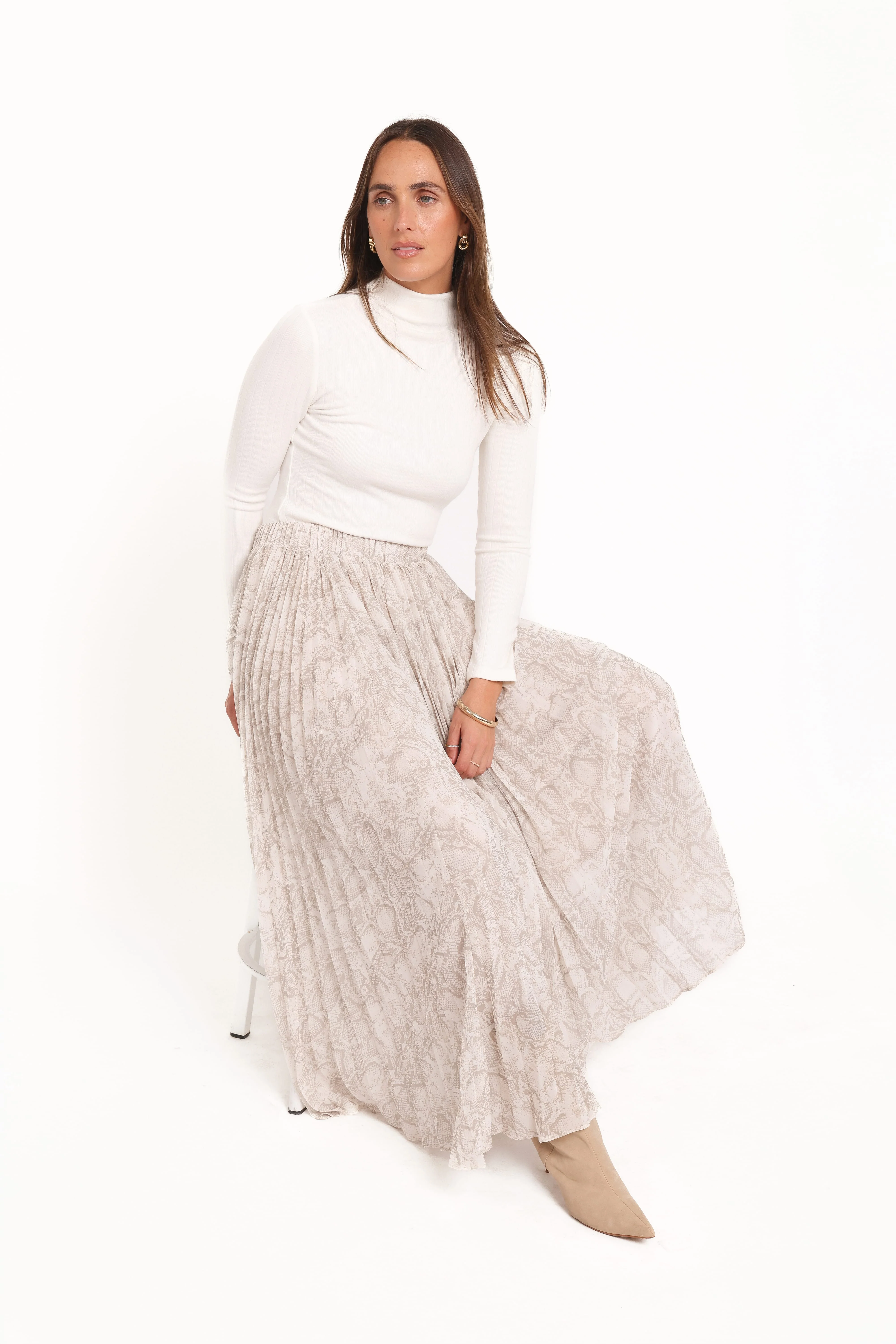 Nicki Pleated Maxi Skirt - Snake Print - Image 2