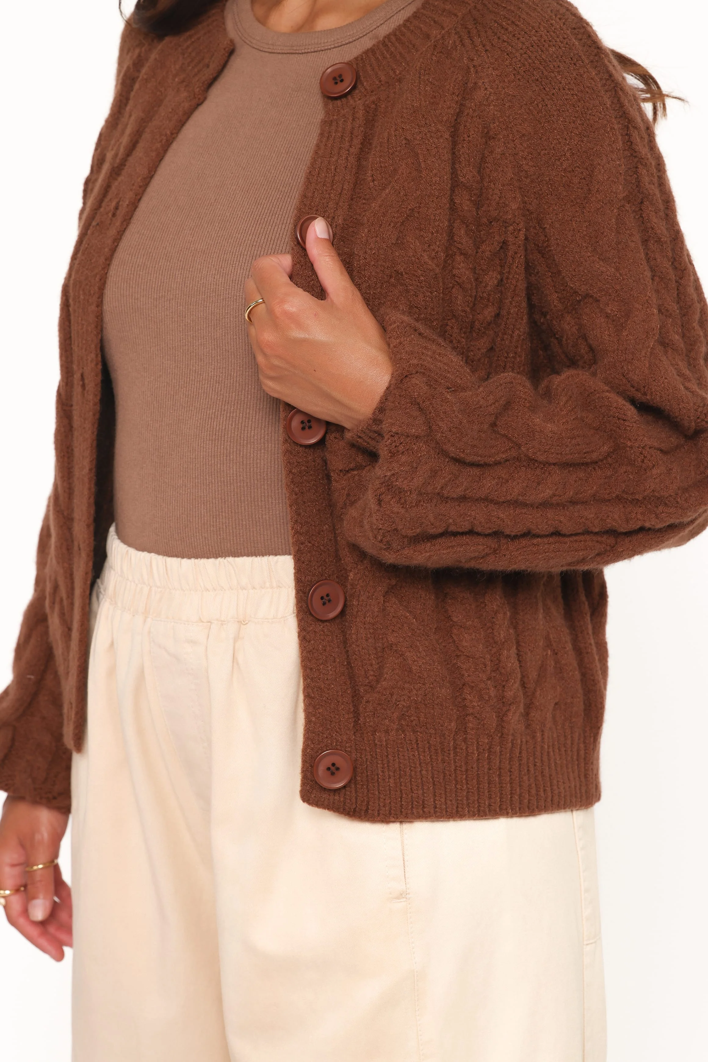 Nika Cable Knit Cardigan - Brown - Image 3