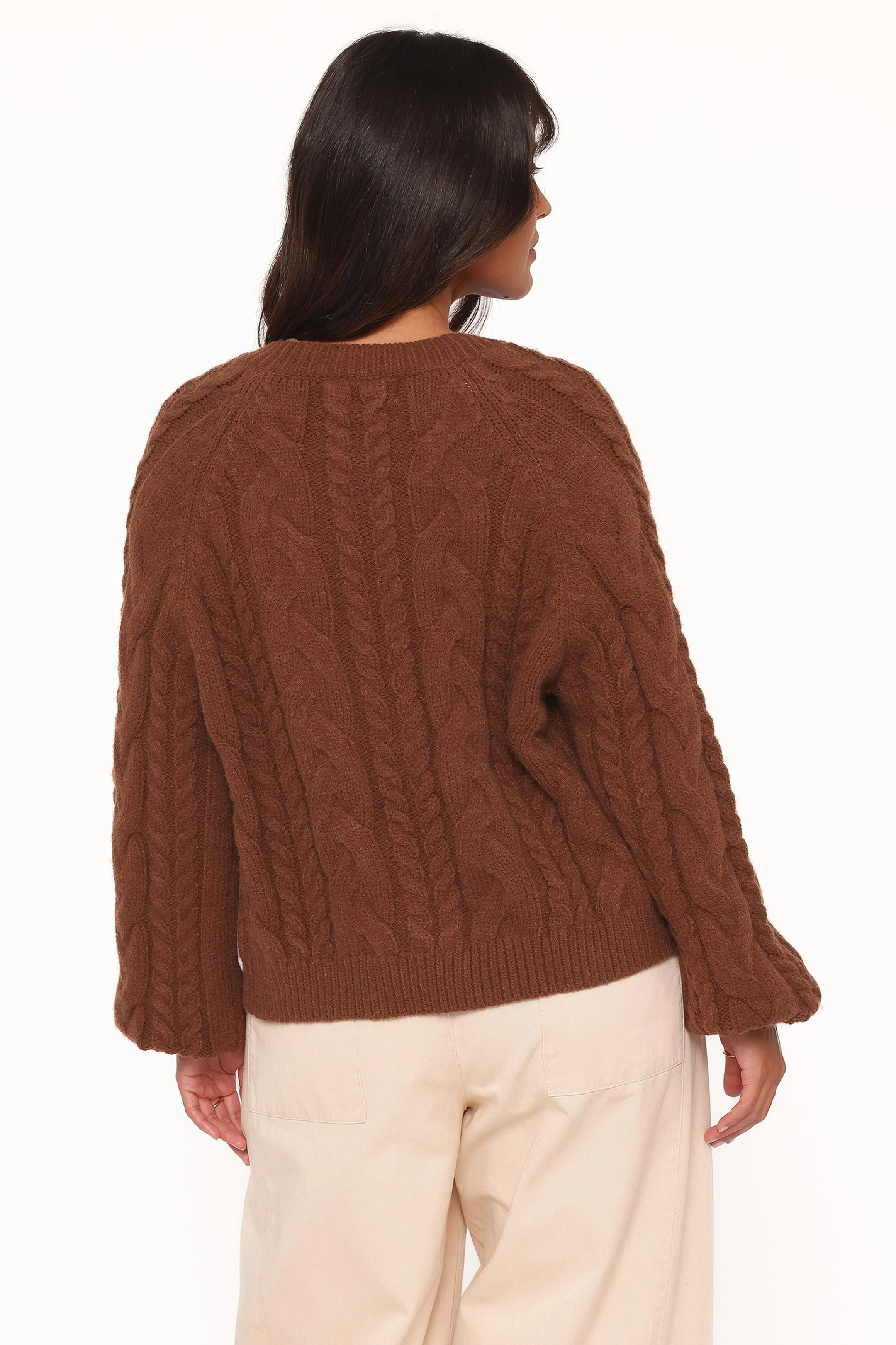 Nika Cable Knit Cardigan - Brown - Image 5