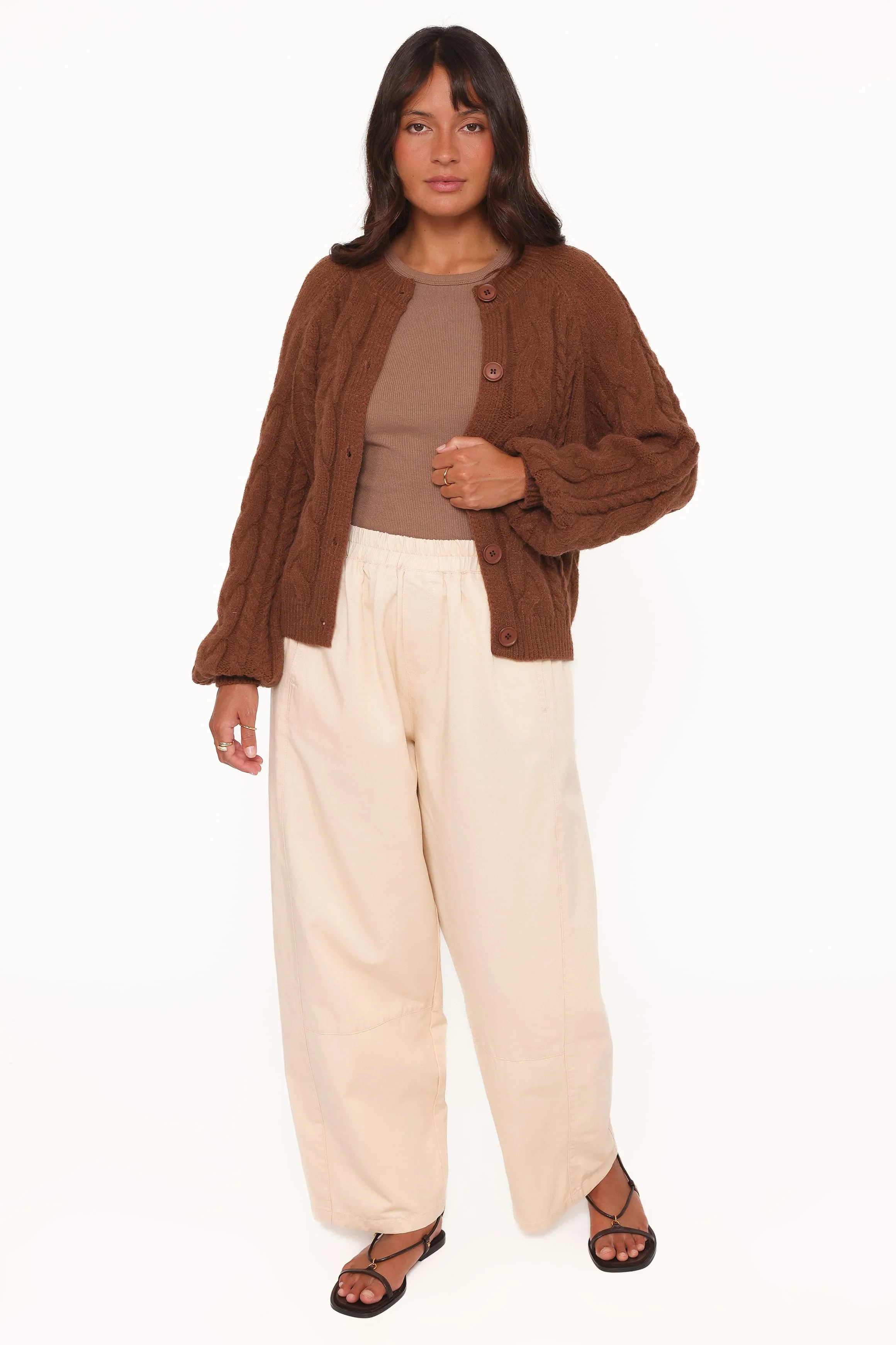 Nika Cable Knit Cardigan - Brown - Image 6