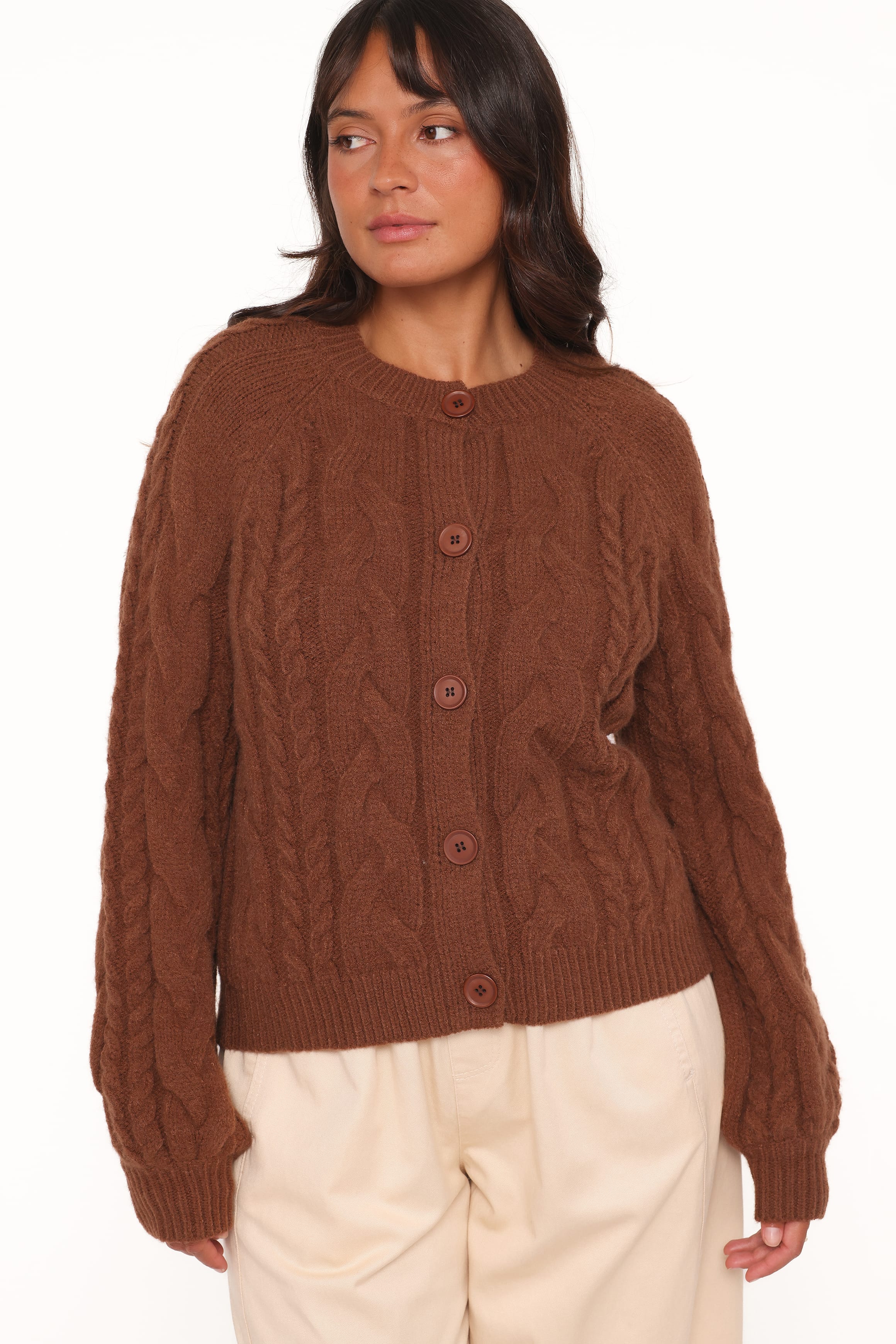 Nika Cable Knit Cardigan - Brown - Image 7