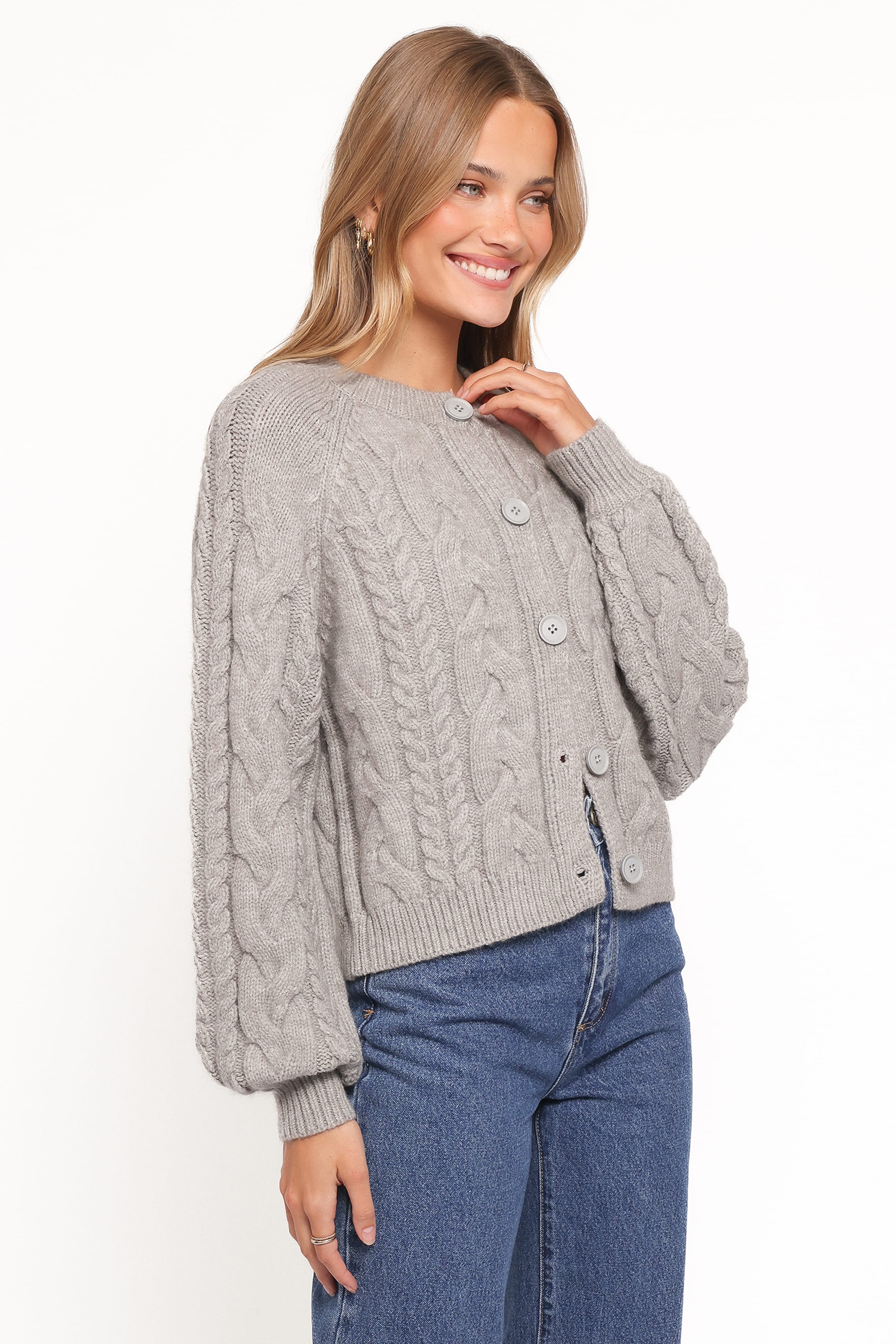 Nika Cable Knit Cardigan - Grey - Image 3