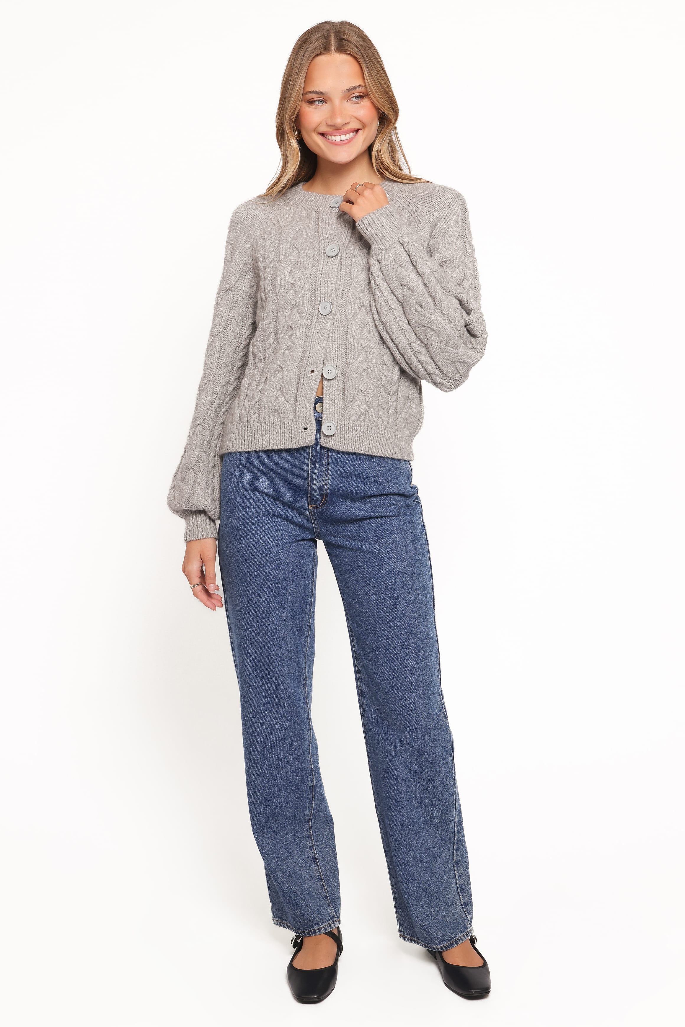 Nika Cable Knit Cardigan - Grey - Image 5