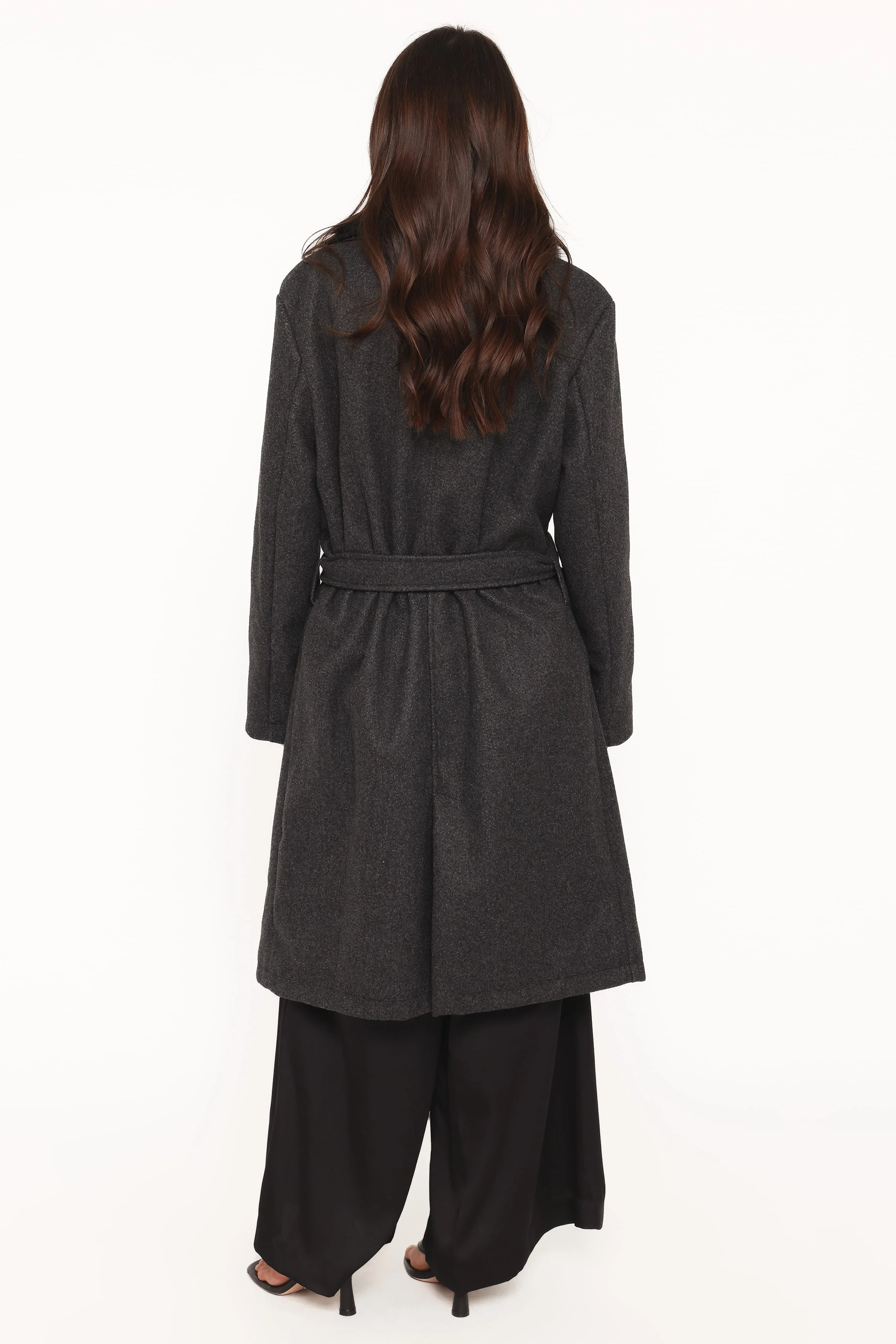 Nina Fur Collar Tie Waist Coat - Charcoal - Image 5