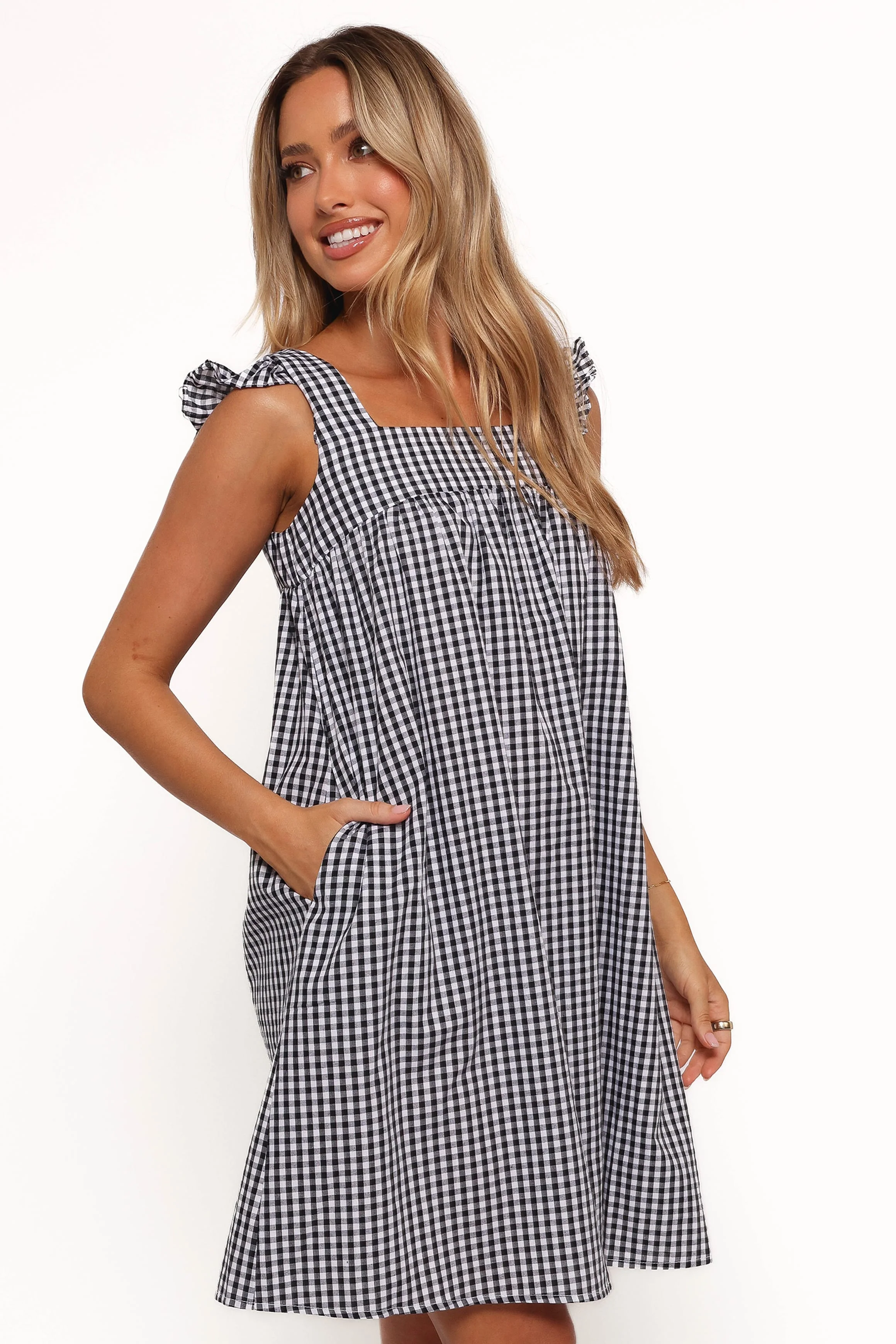 Nola Mini Dress - Black Gingham - Image 6