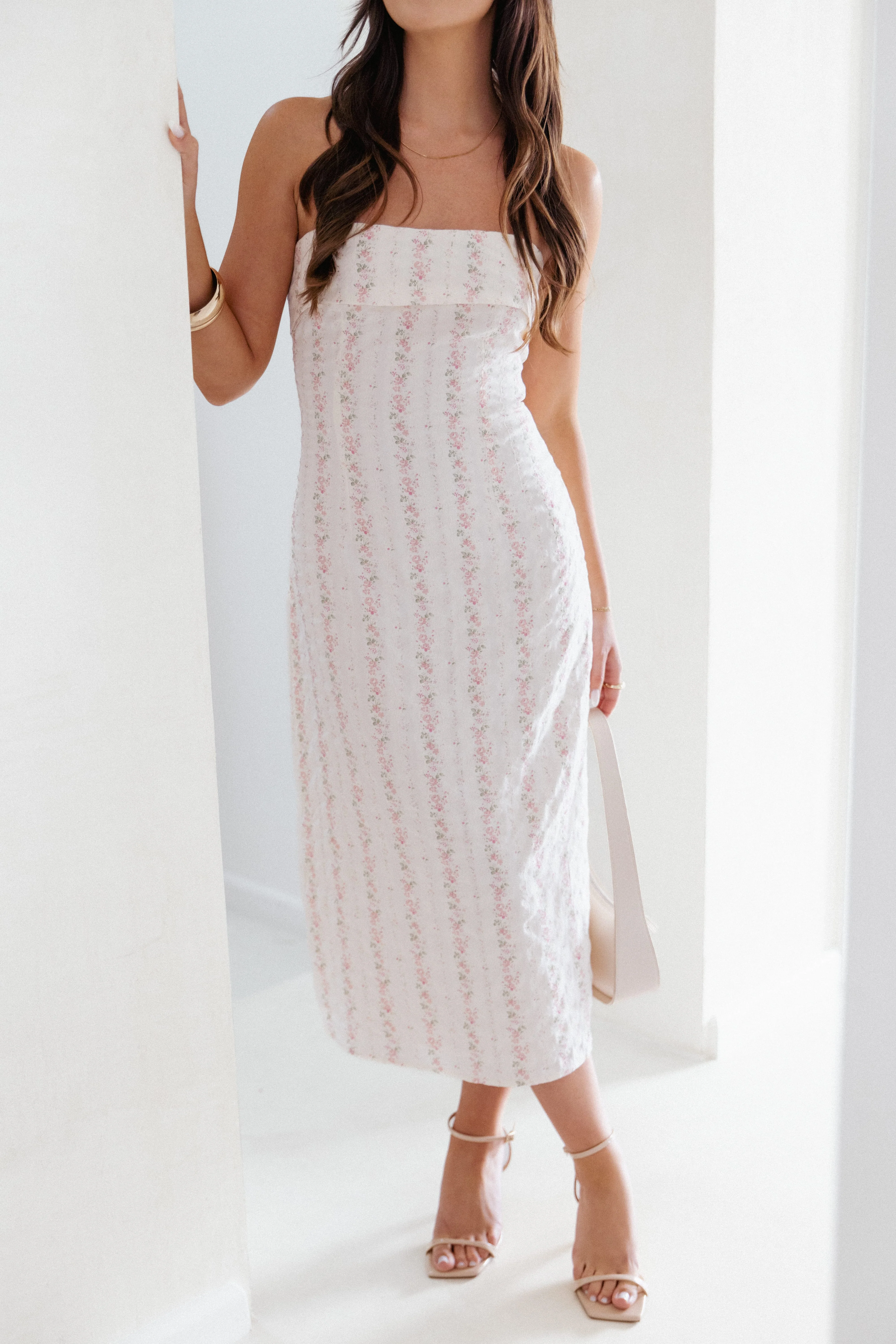 Norma Strapless Midi Dress - Pink Floral - Image 8