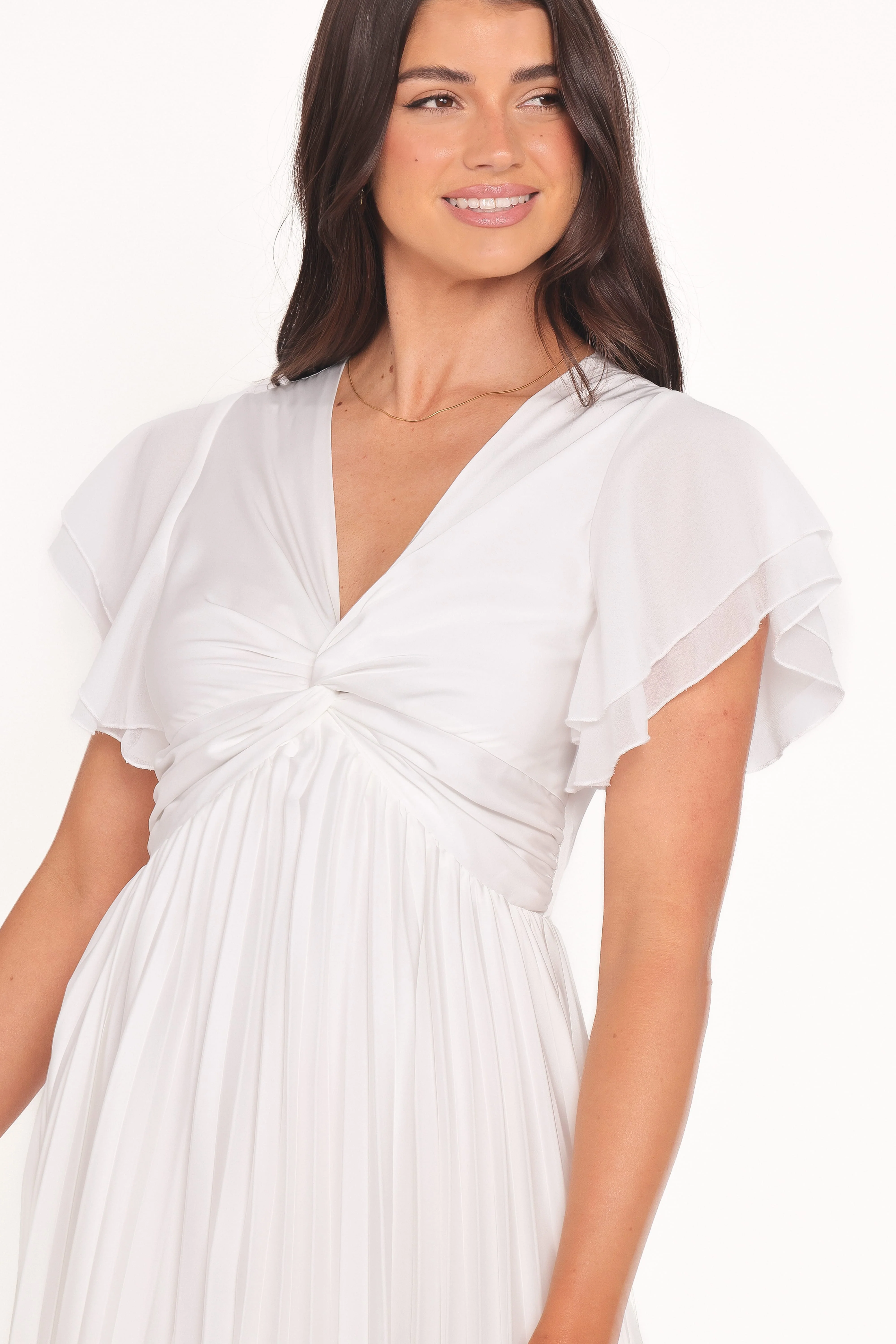 Nova Flutter Sleeve Midi Dress - White - Image 3