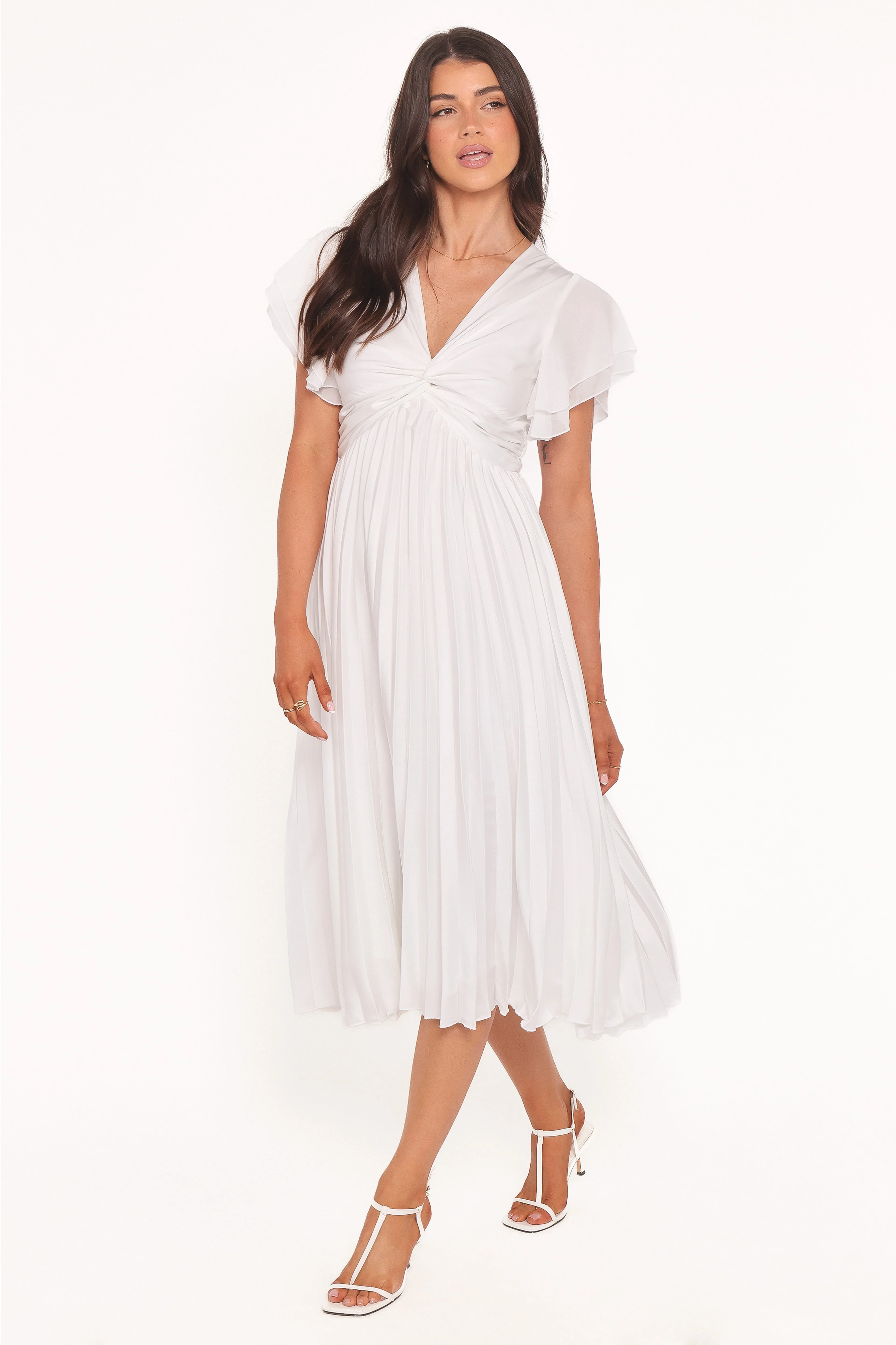 Nova Flutter Sleeve Midi Dress - White - Image 4