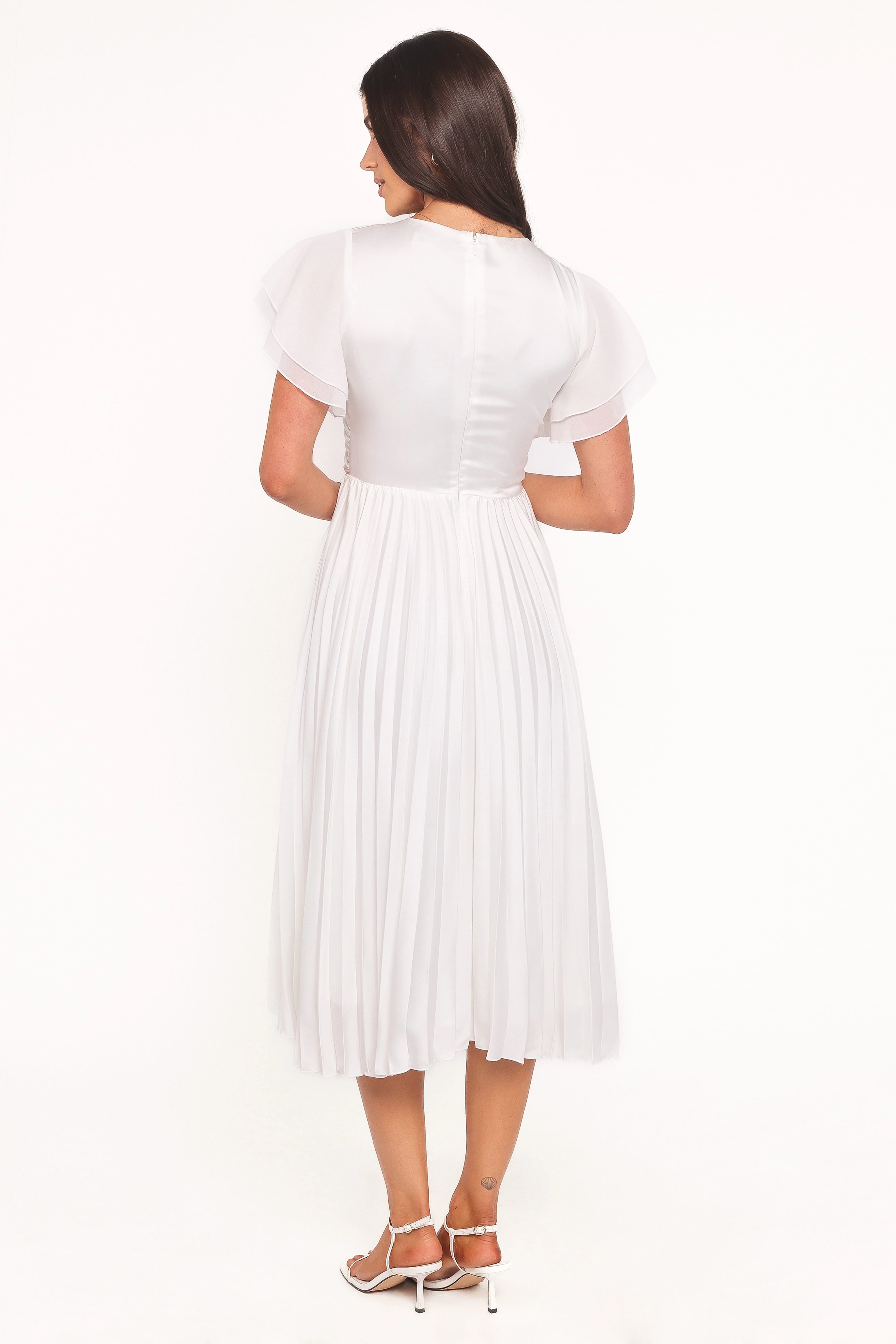 Nova Flutter Sleeve Midi Dress - White - Image 5