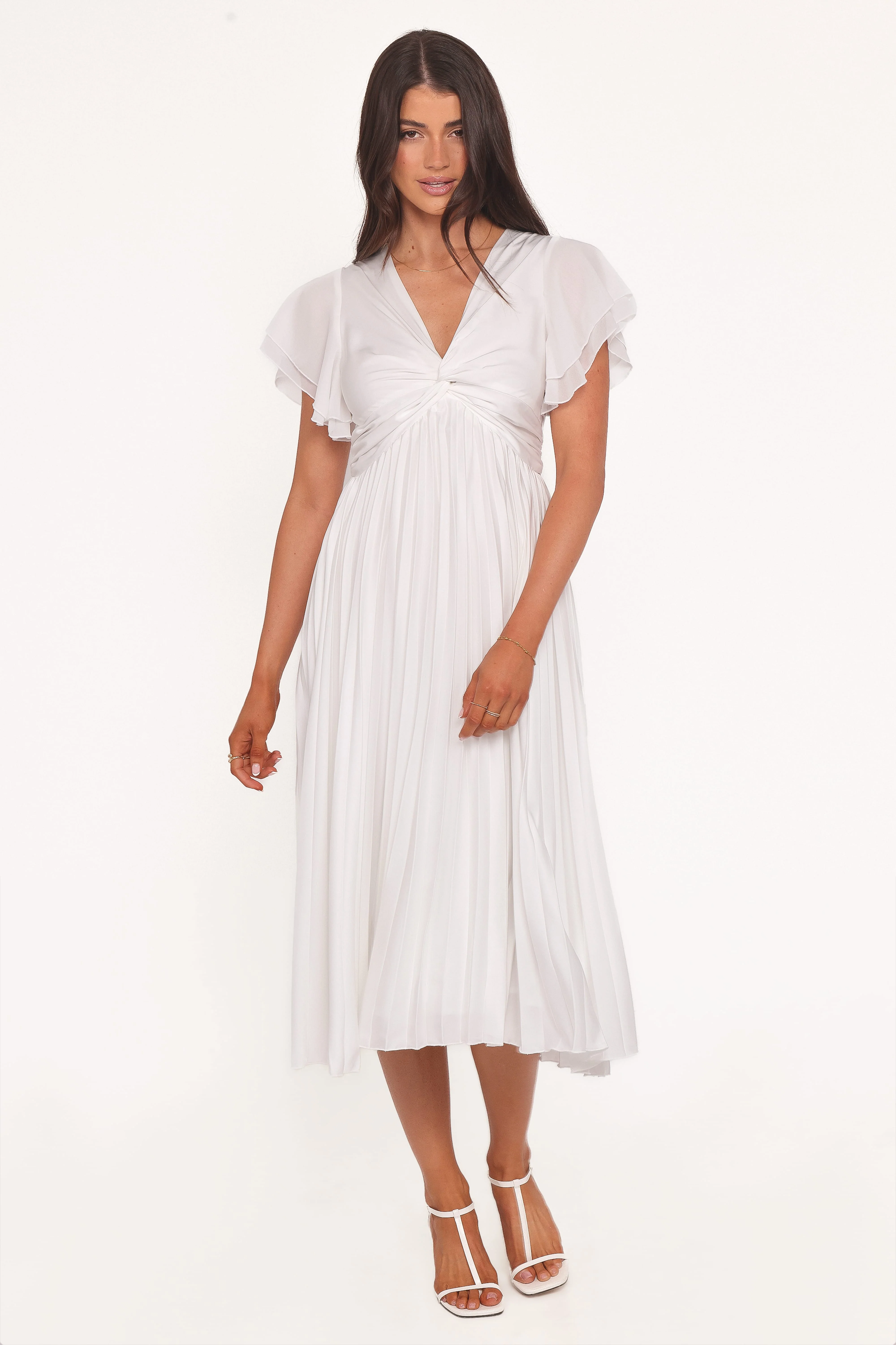 Nova Flutter Sleeve Midi Dress - White - Image 6