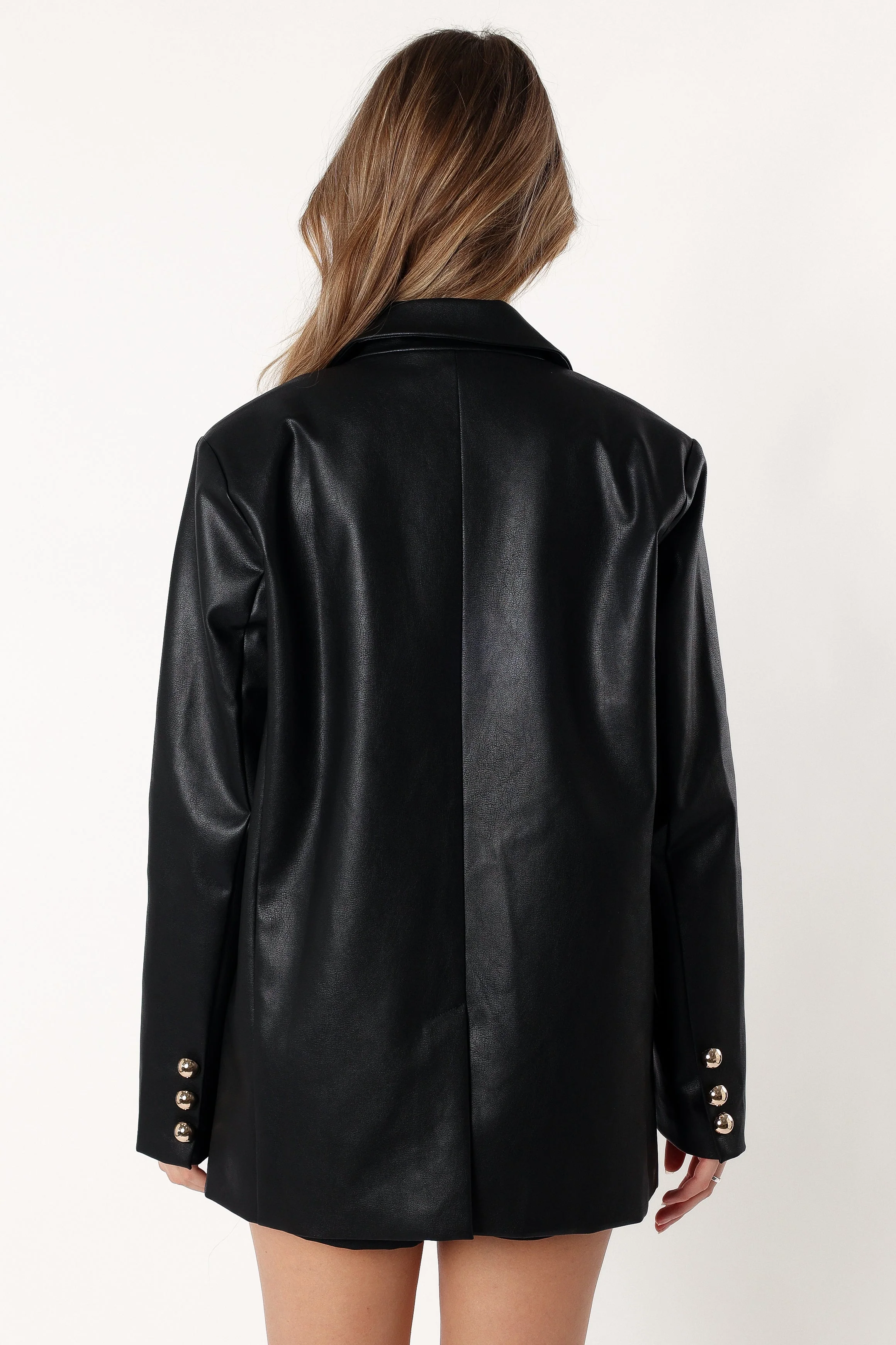 Octavia Faux Leather Blazer - Black - Image 3