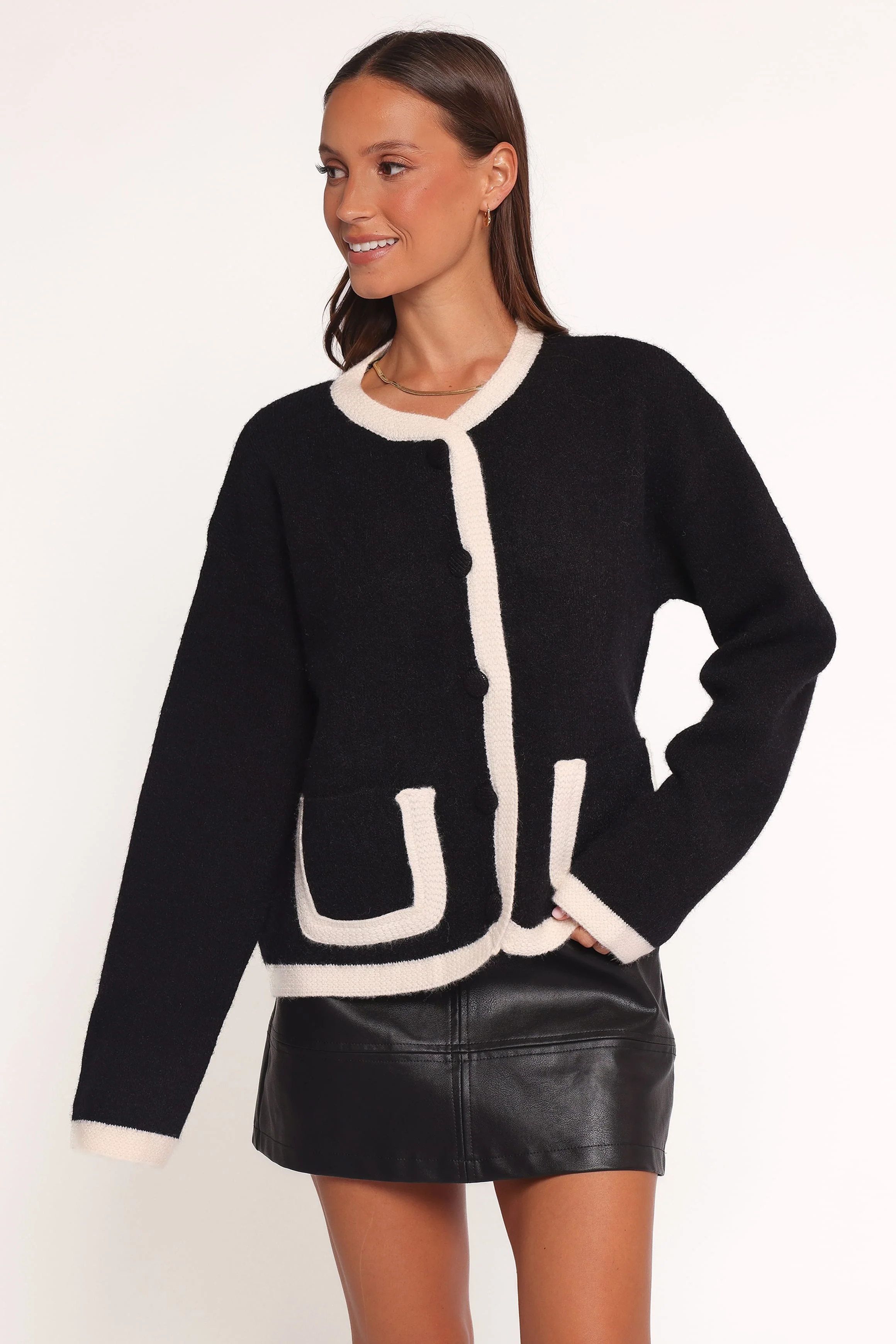 Orabelle Contrast Hem Cardigan - Black - Image 5