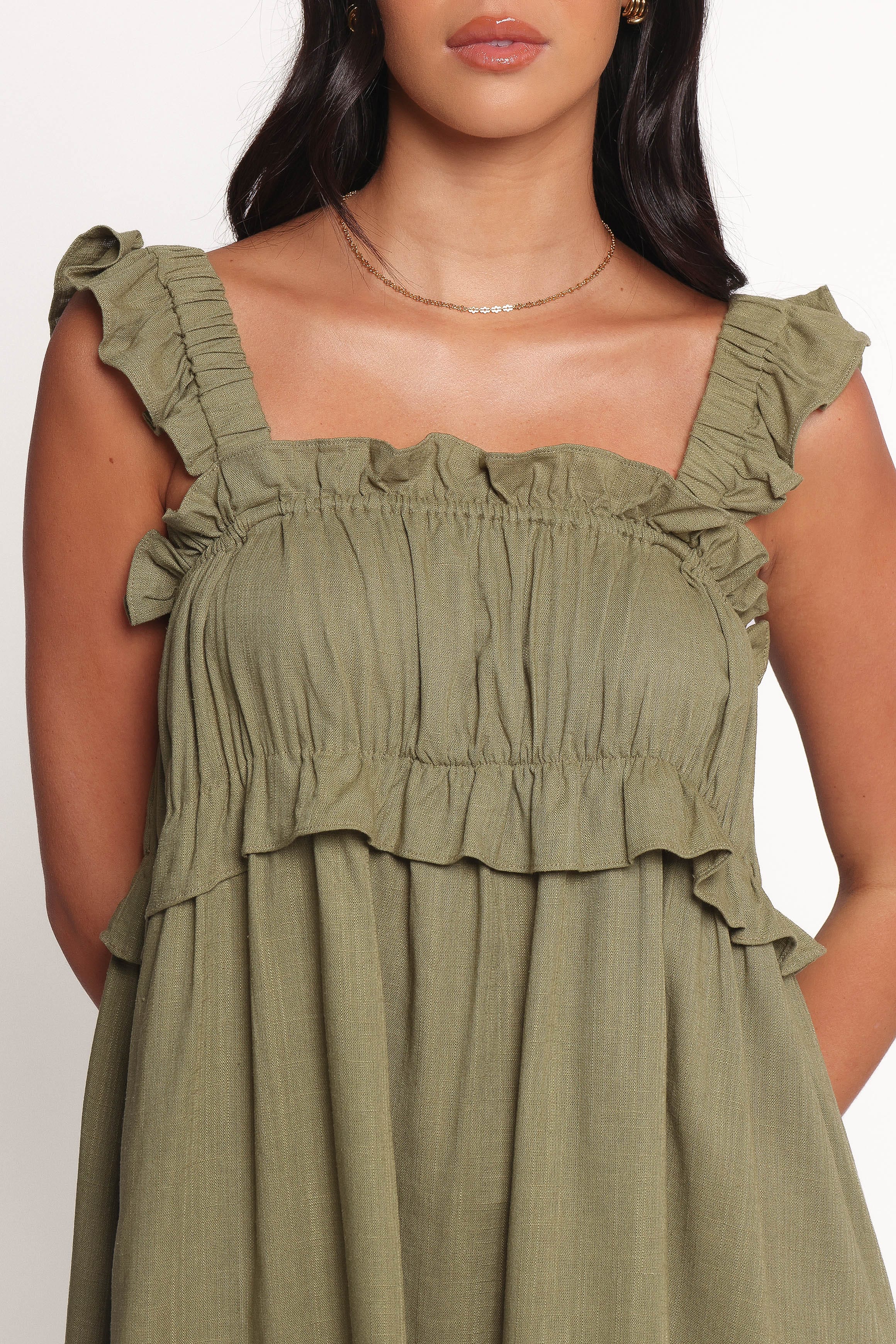 Orion Frill Strap Mini Dress - Olive - Image 7