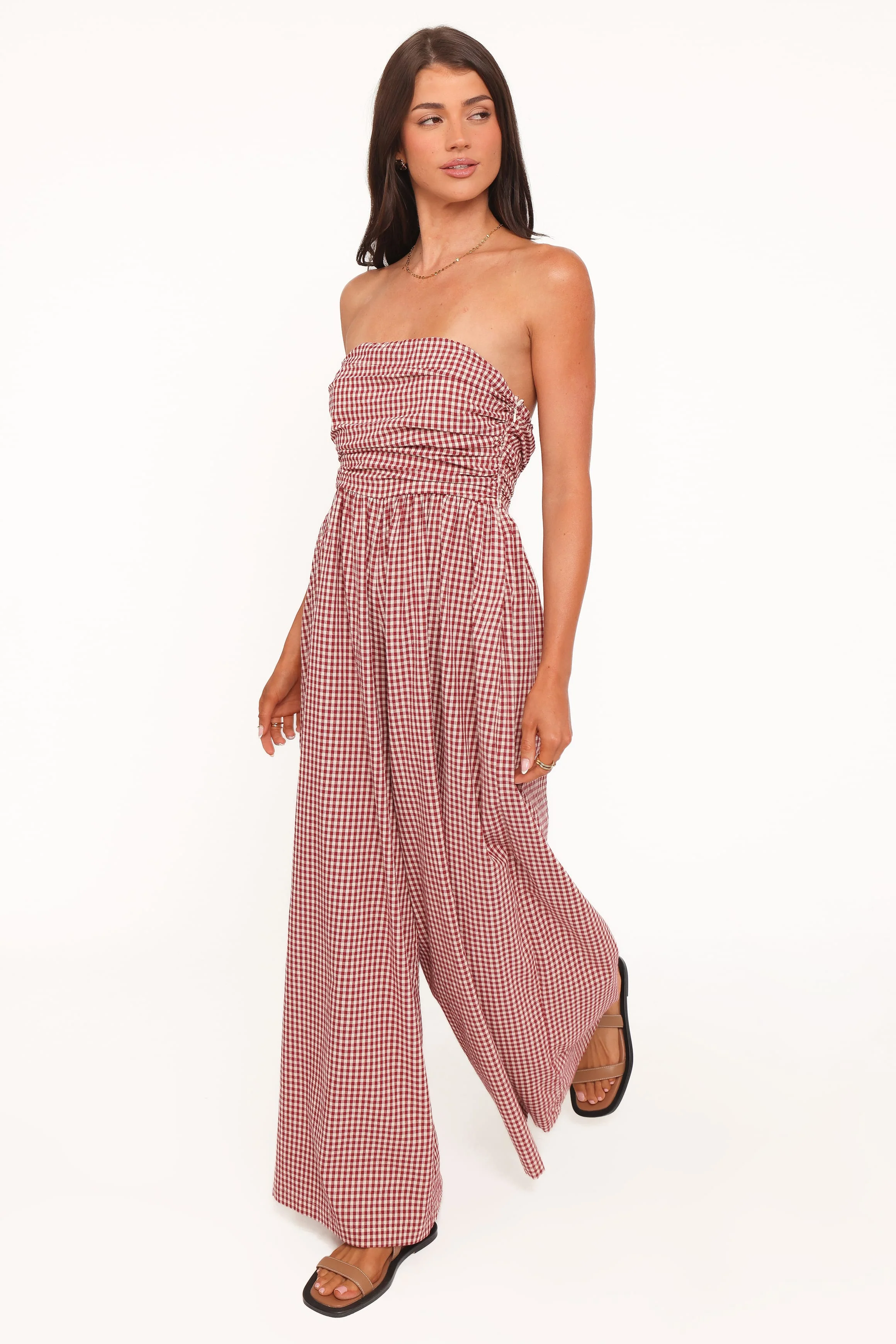 Paige Strapless Jumpsuit - Red Gingham - Image 3