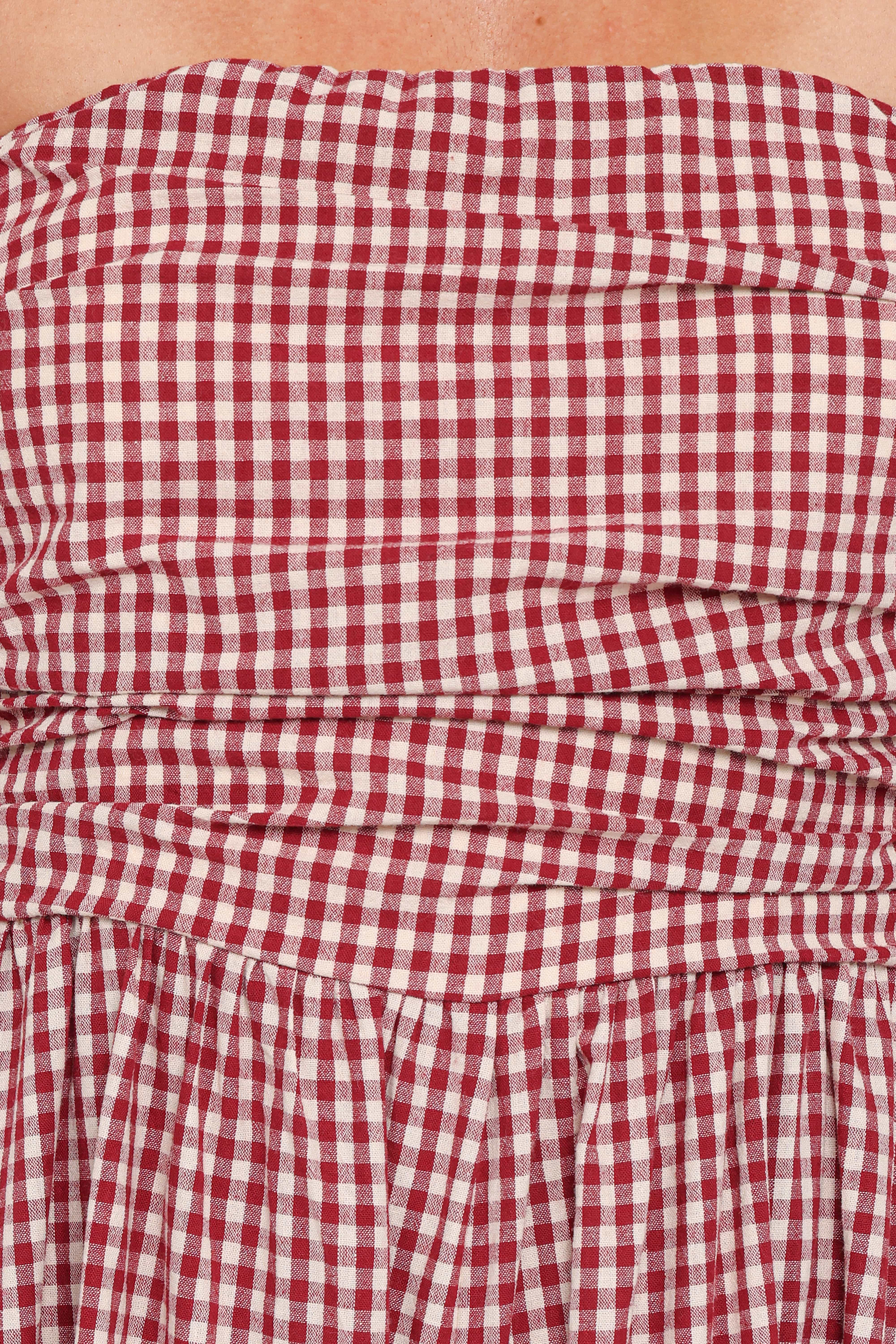 Paige Strapless Jumpsuit - Red Gingham - Image 6