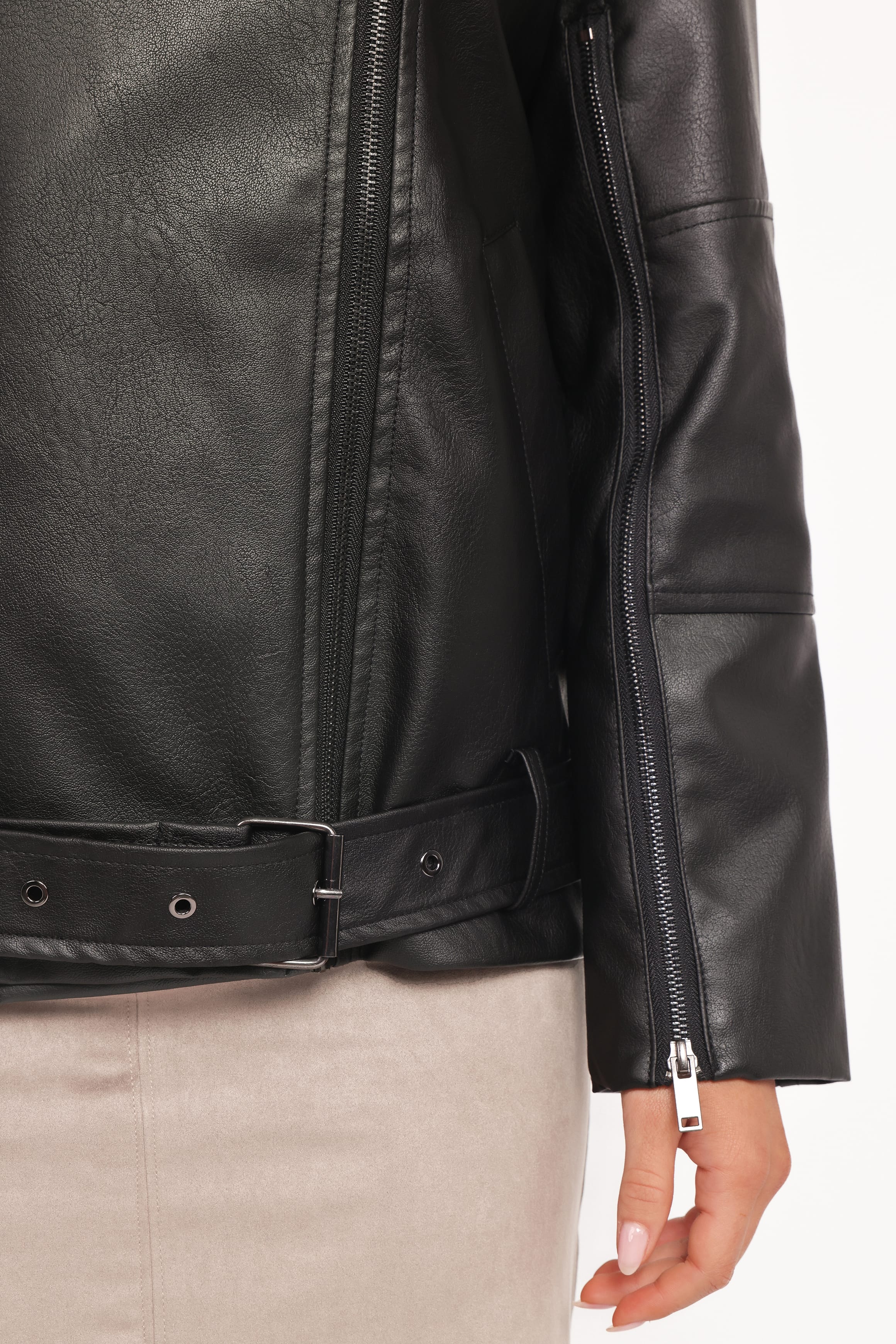 Parsons Oversized Faux Leather Moto Jacket - Black - Image 6