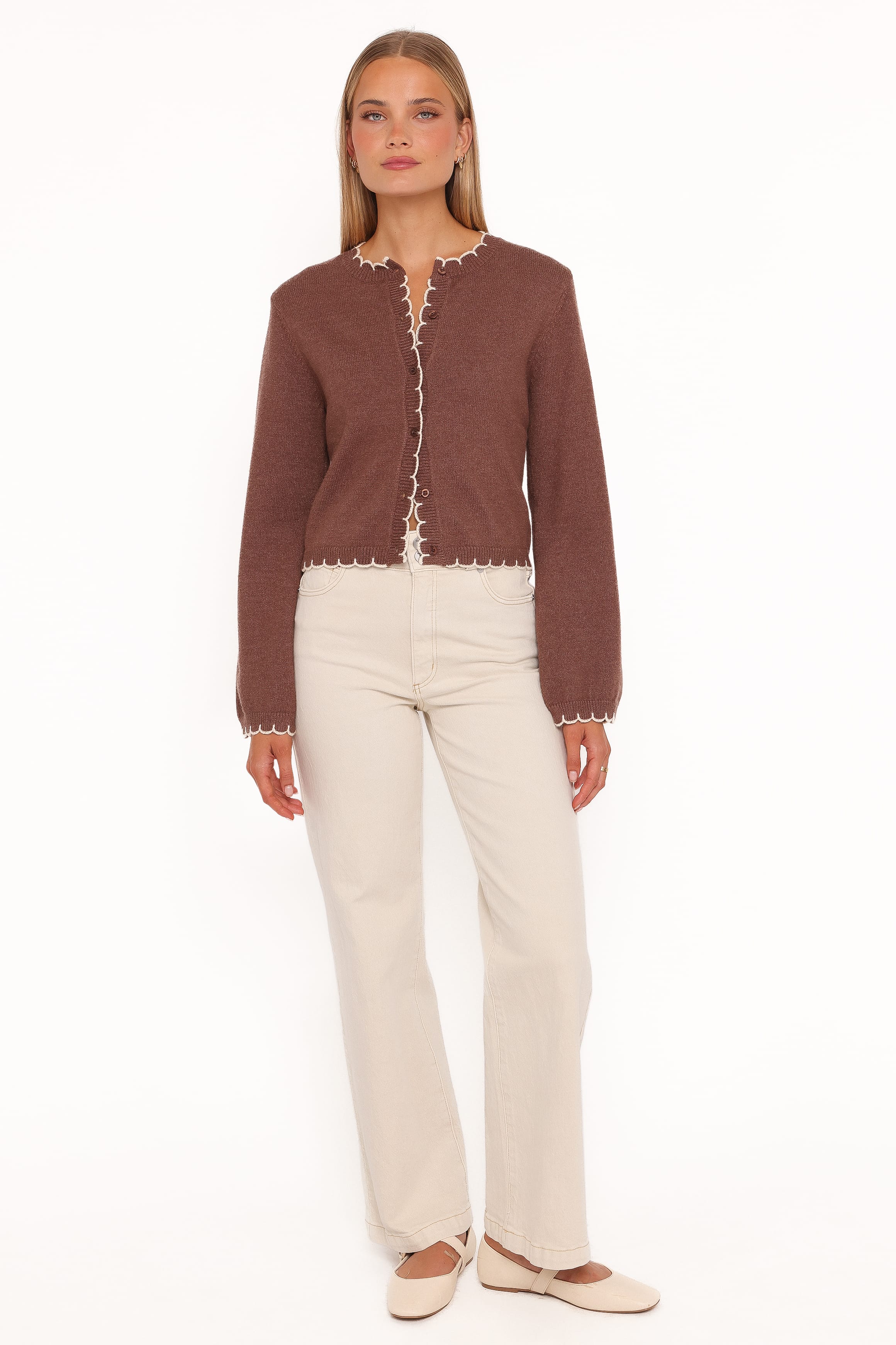Payton Scallop Cardigan - Brown - Image 5