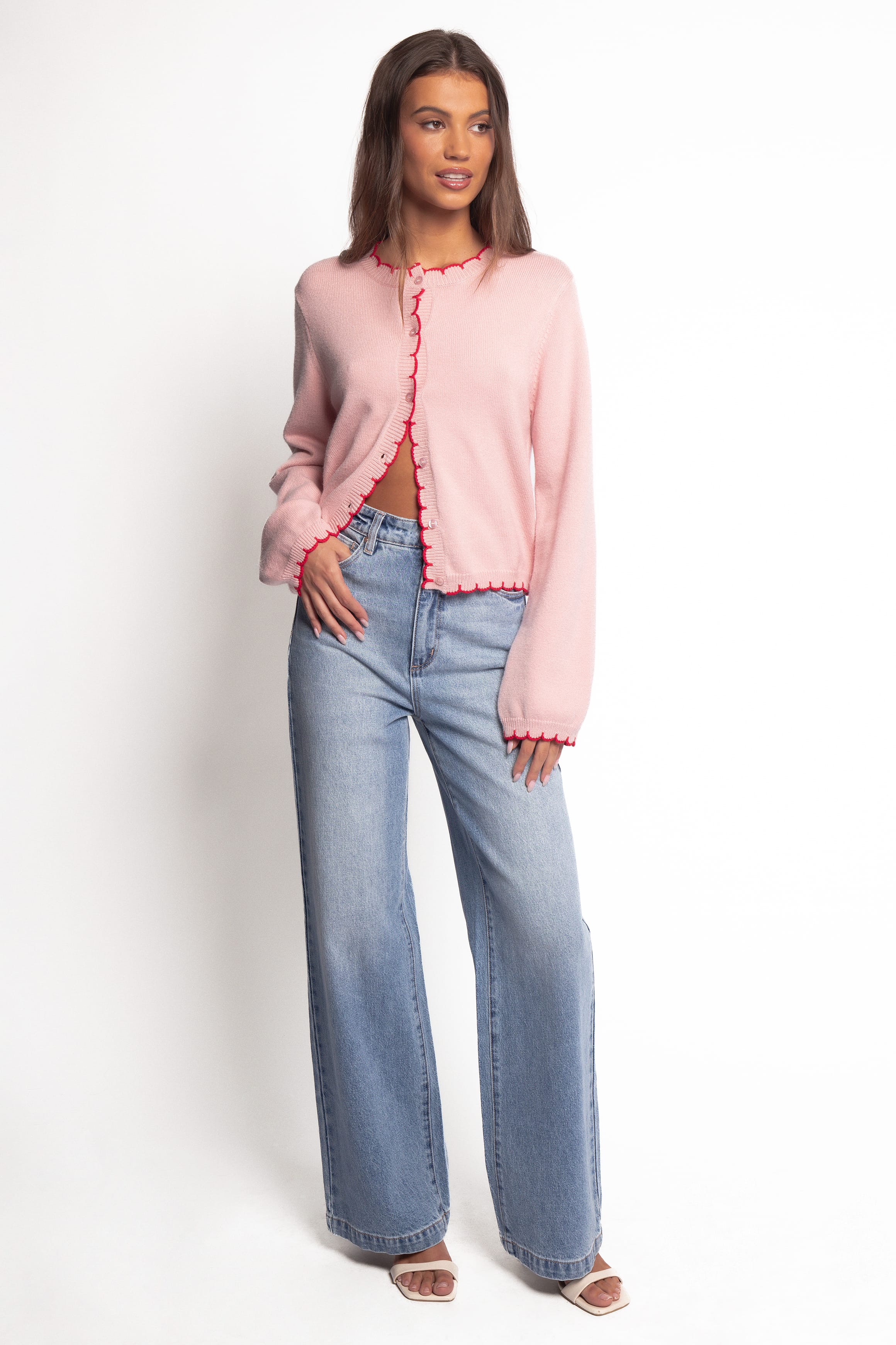 Payton Scallop Cardigan - Pink Red - Image 3