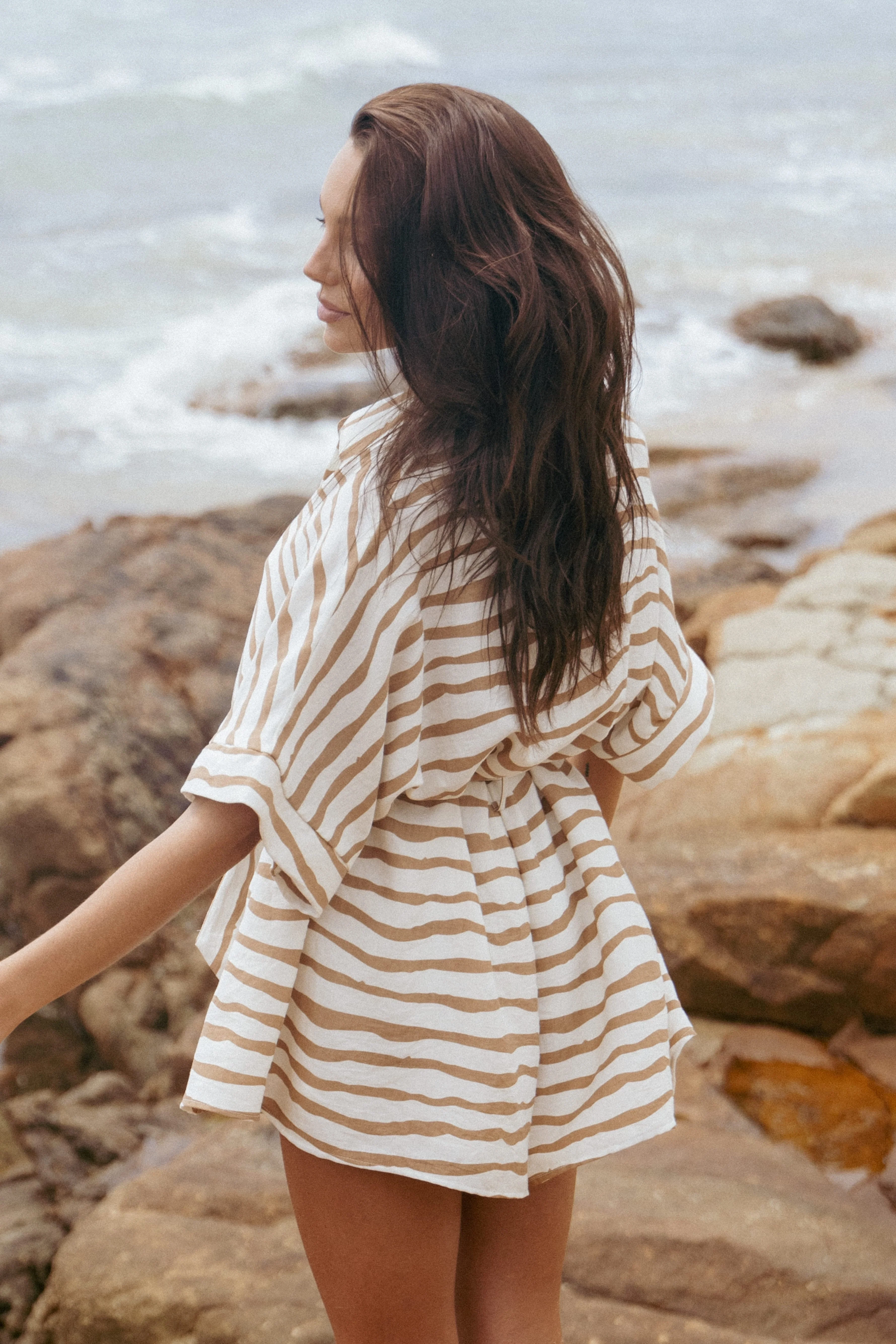 Peppiatt Batwing Playsuit - Tan Stripe - Image 3
