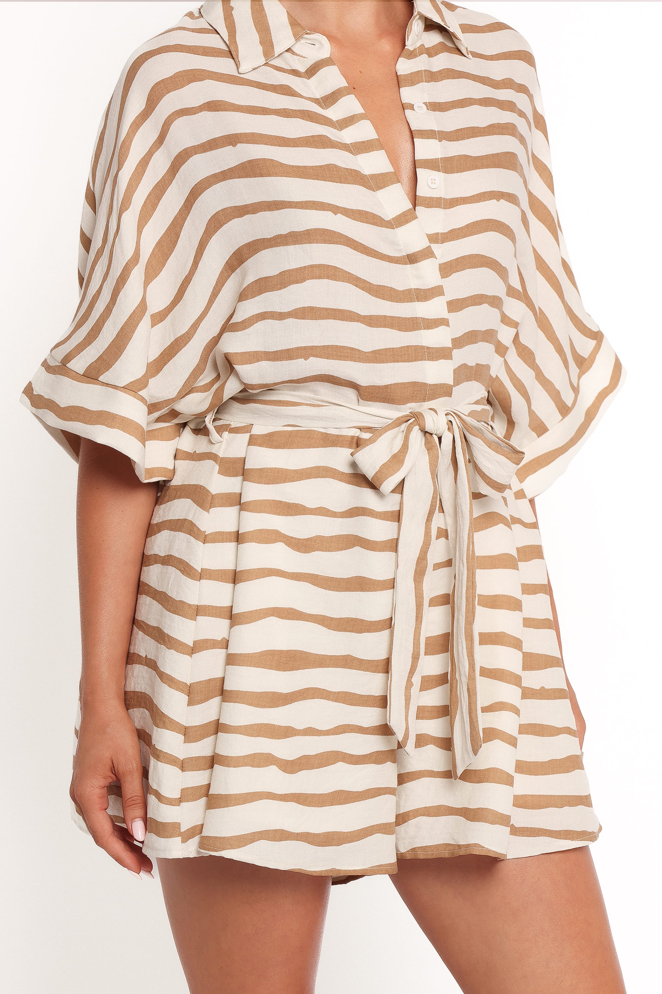 Peppiatt Batwing Playsuit - Tan Stripe - Image 8