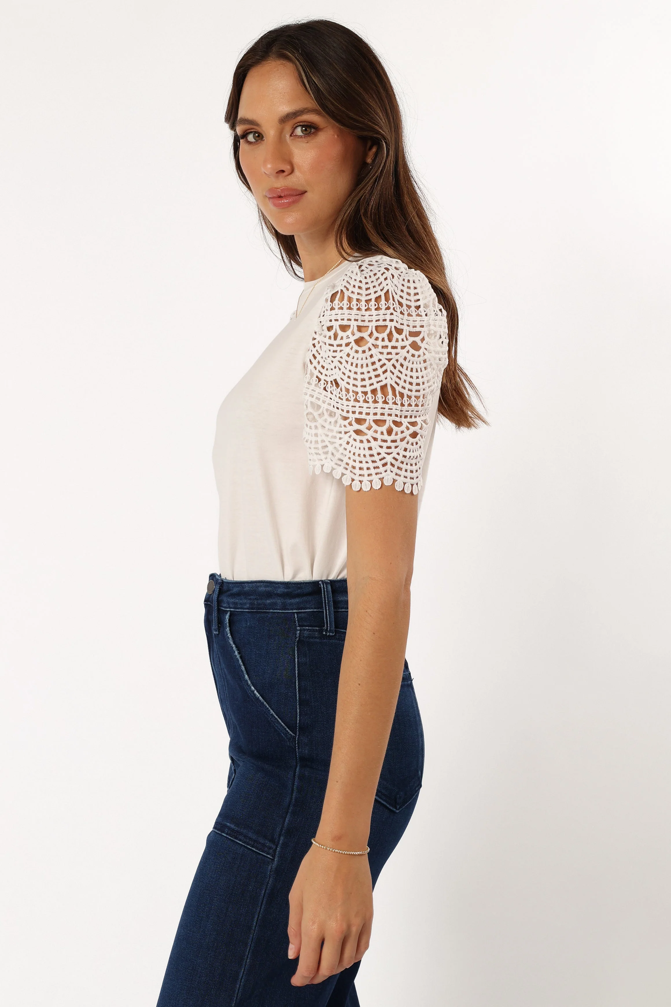 Perla Crochet Sleeve Top - White - Image 3